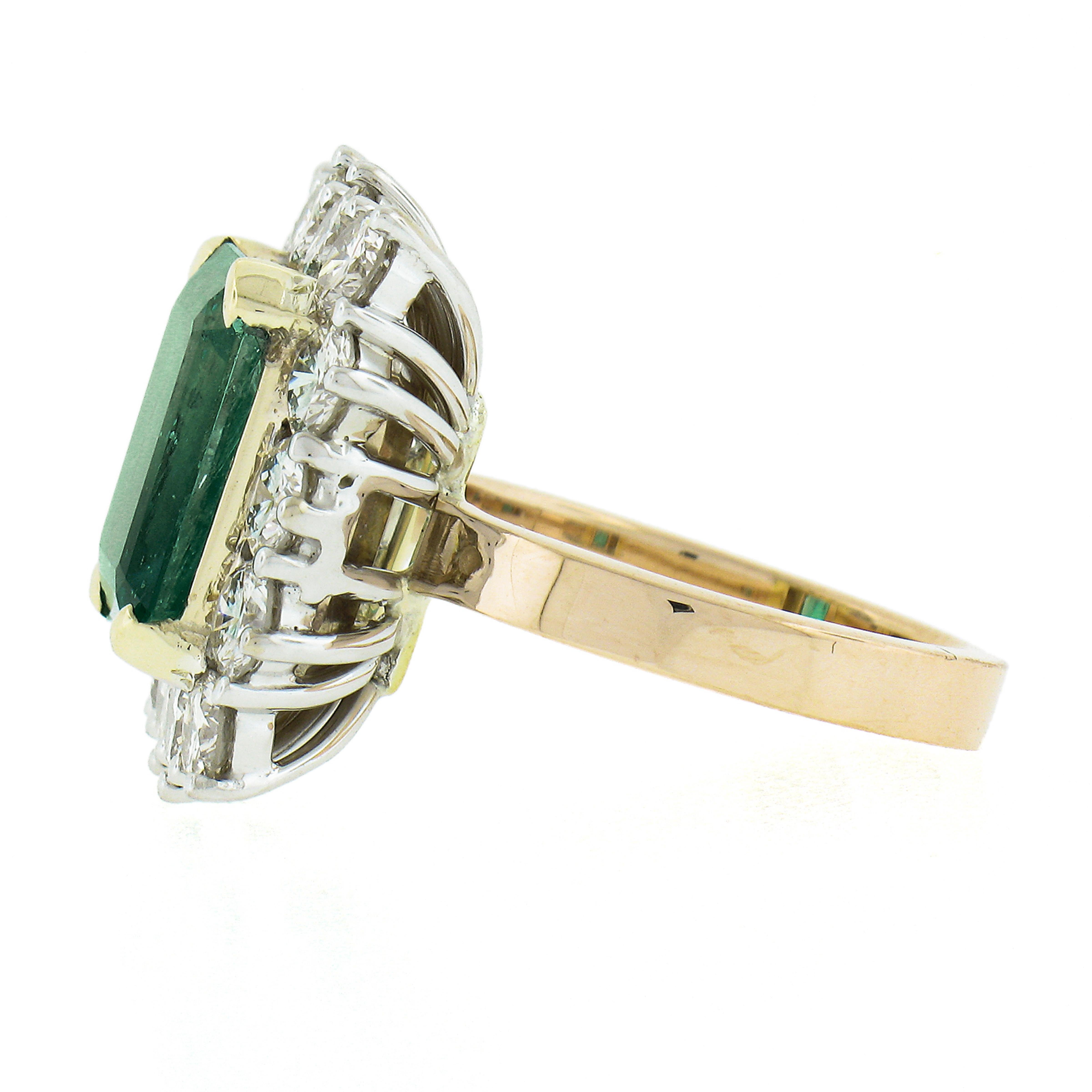 Vintage 18k Gold 7.83ctw AGL Colombian Emerald & Diamond Halo Cocktail Ring For Sale 1