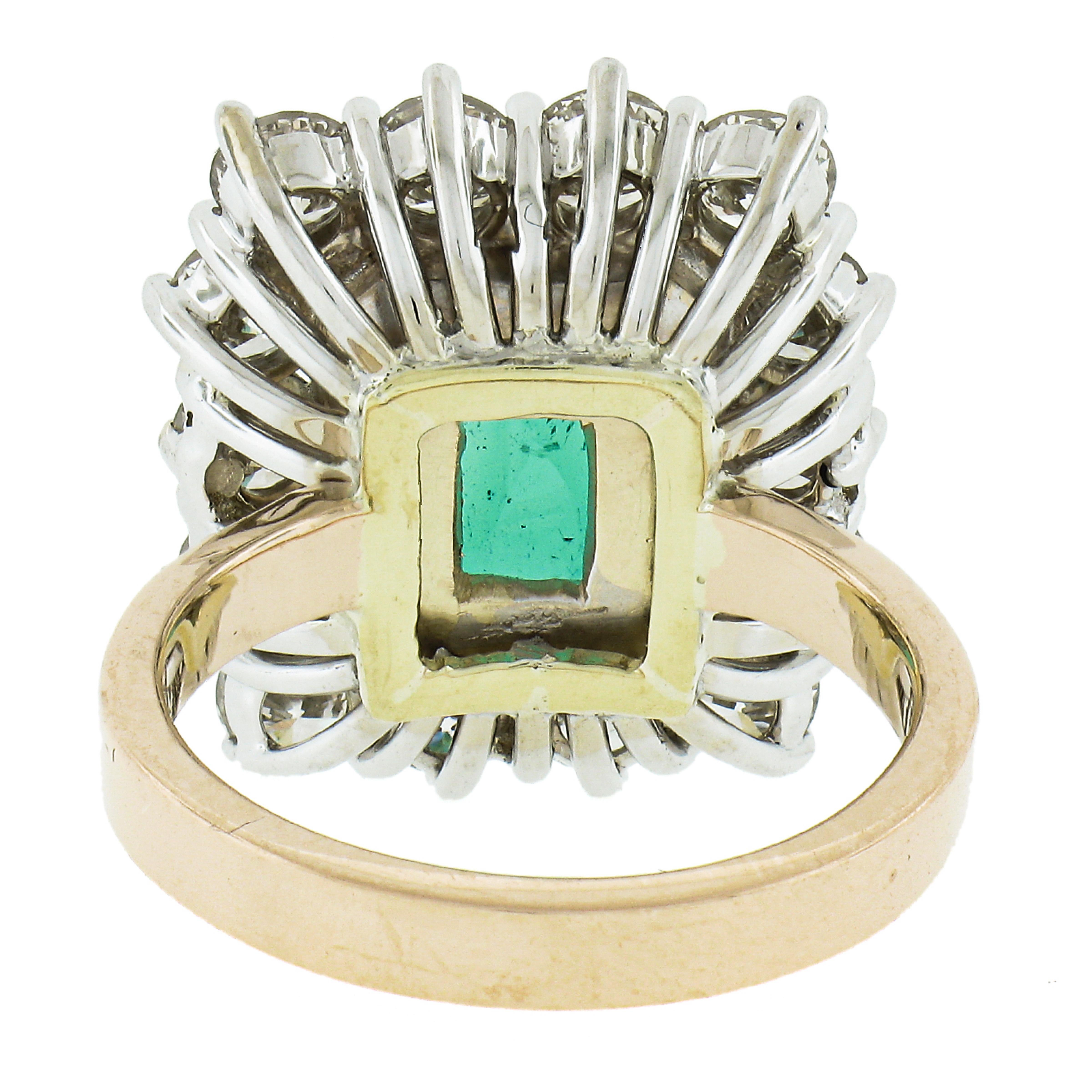 Vintage 18k Gold 7.83ctw AGL Colombian Emerald & Diamond Halo Cocktail Ring For Sale 2