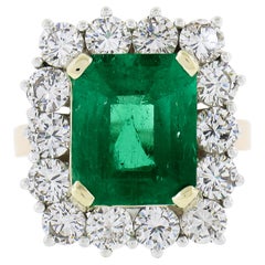 18 Karat Gold 7,83 Karat AGL kolumbianischer Smaragd & Diamant Halo Cocktail-Ring, Vintage