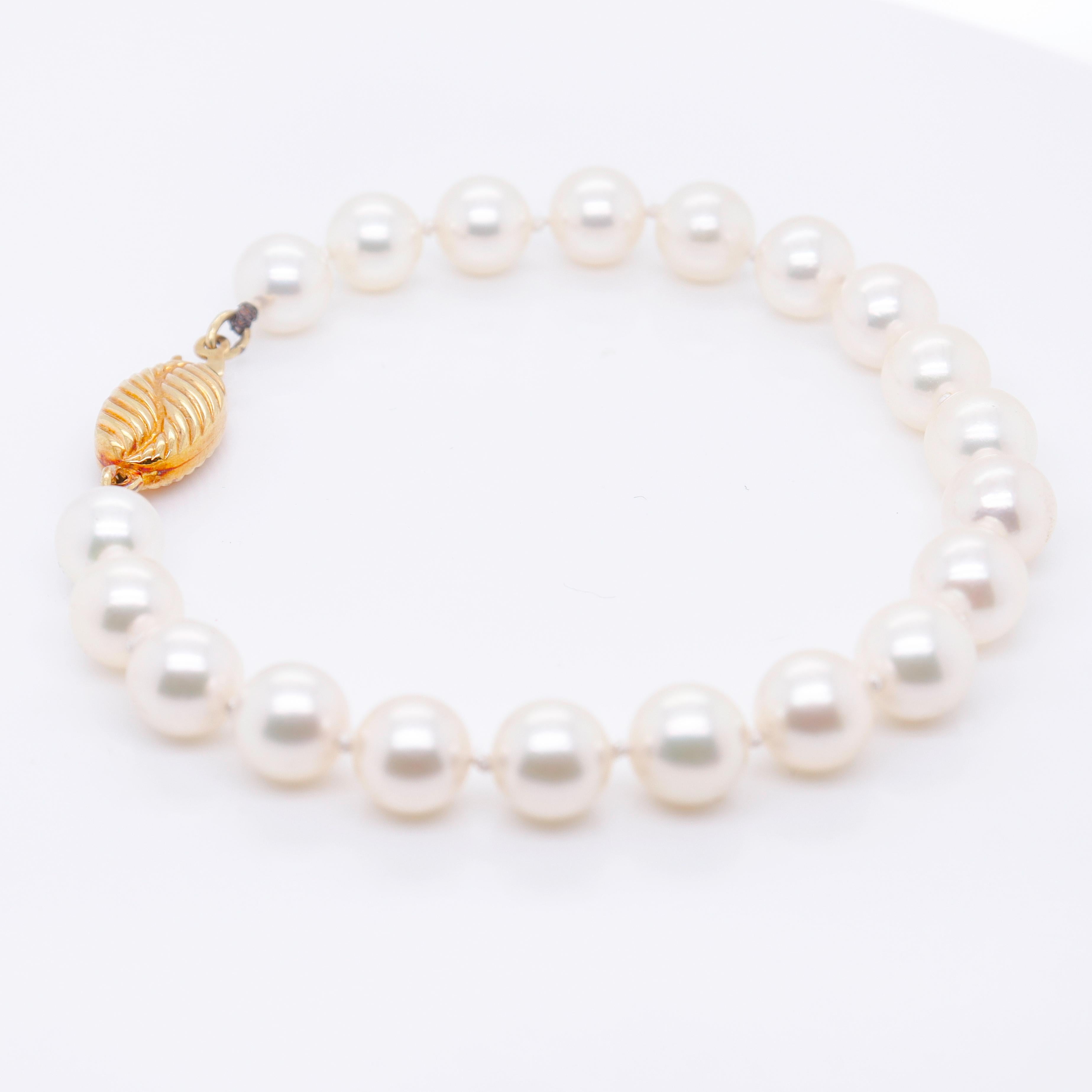 Vintage 18k Gold & Cultured Pearl Single Strand Bracelet For Sale 5