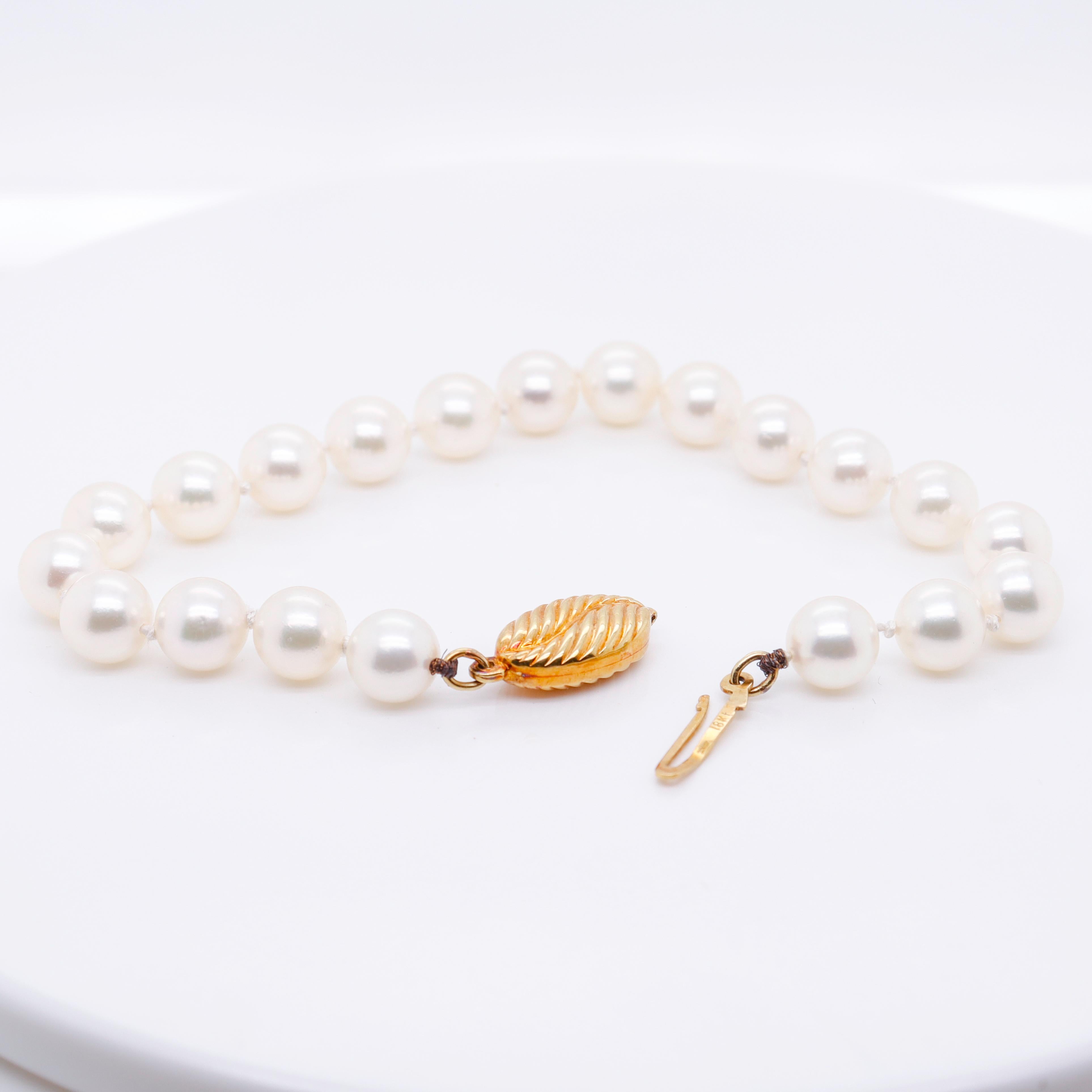 Vintage 18k Gold & Cultured Pearl Single Strand Bracelet For Sale 8