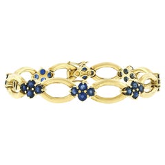 Vintage 18k Gold 8.0ctw Royal Blue Sapphire Cluster Open Marquise Link Bracelet