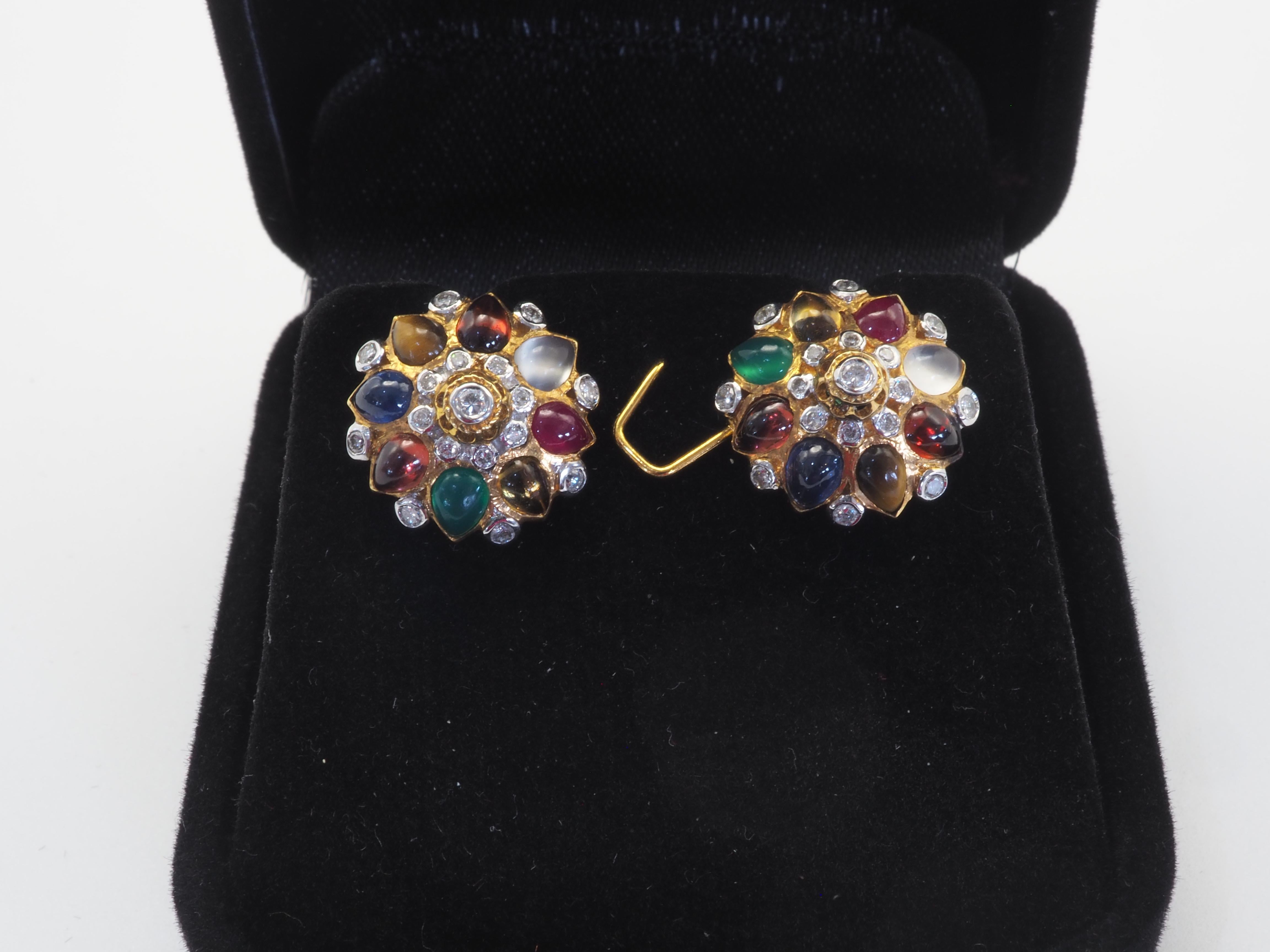 Vintage 18k Gold 9 Glücks Edelsteine Thai Feine Ohrringe Damen