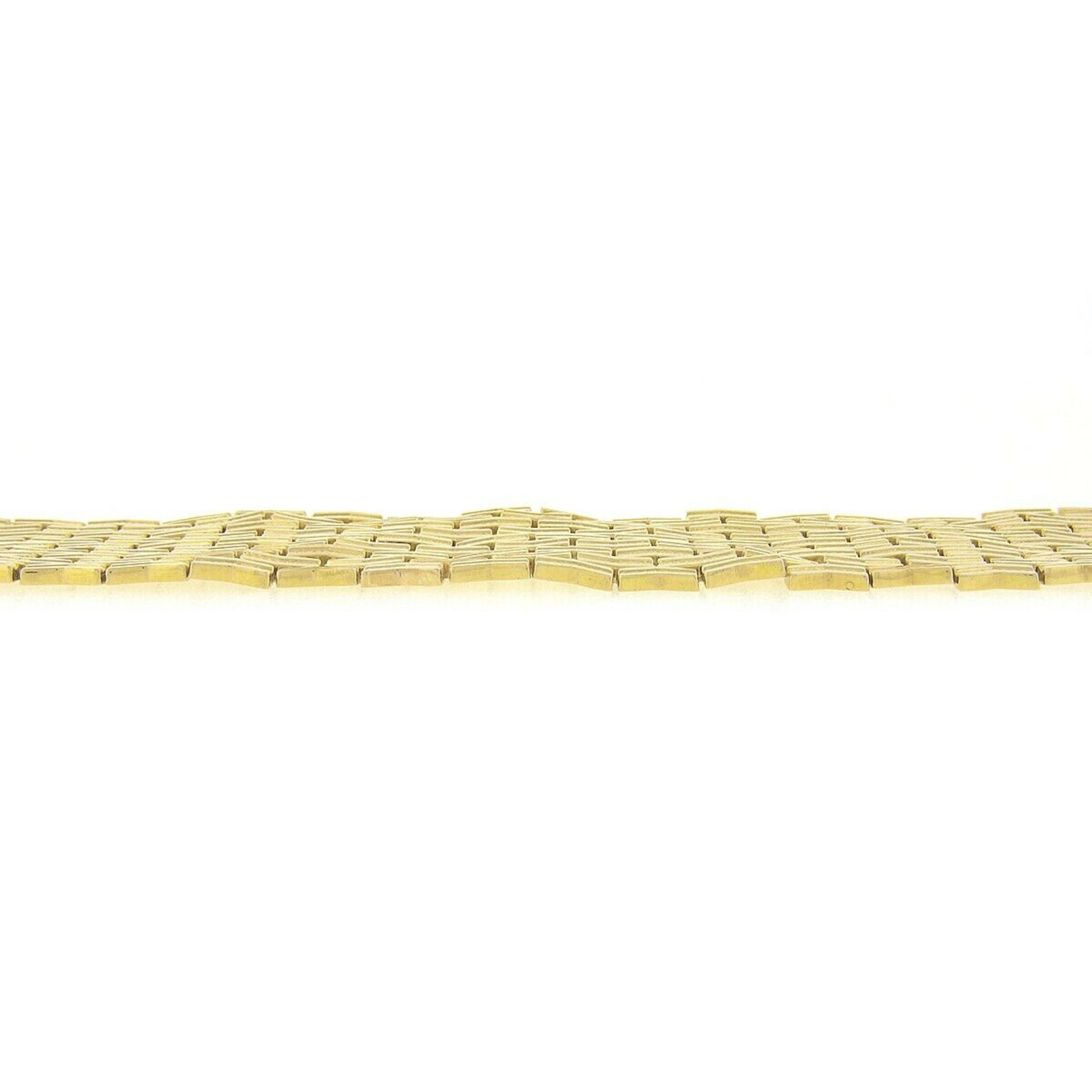 Vintage 18k Gold 9 Row Geometric Polished & Bead Work Strap Bracelet In Good Condition In Montclair, NJ