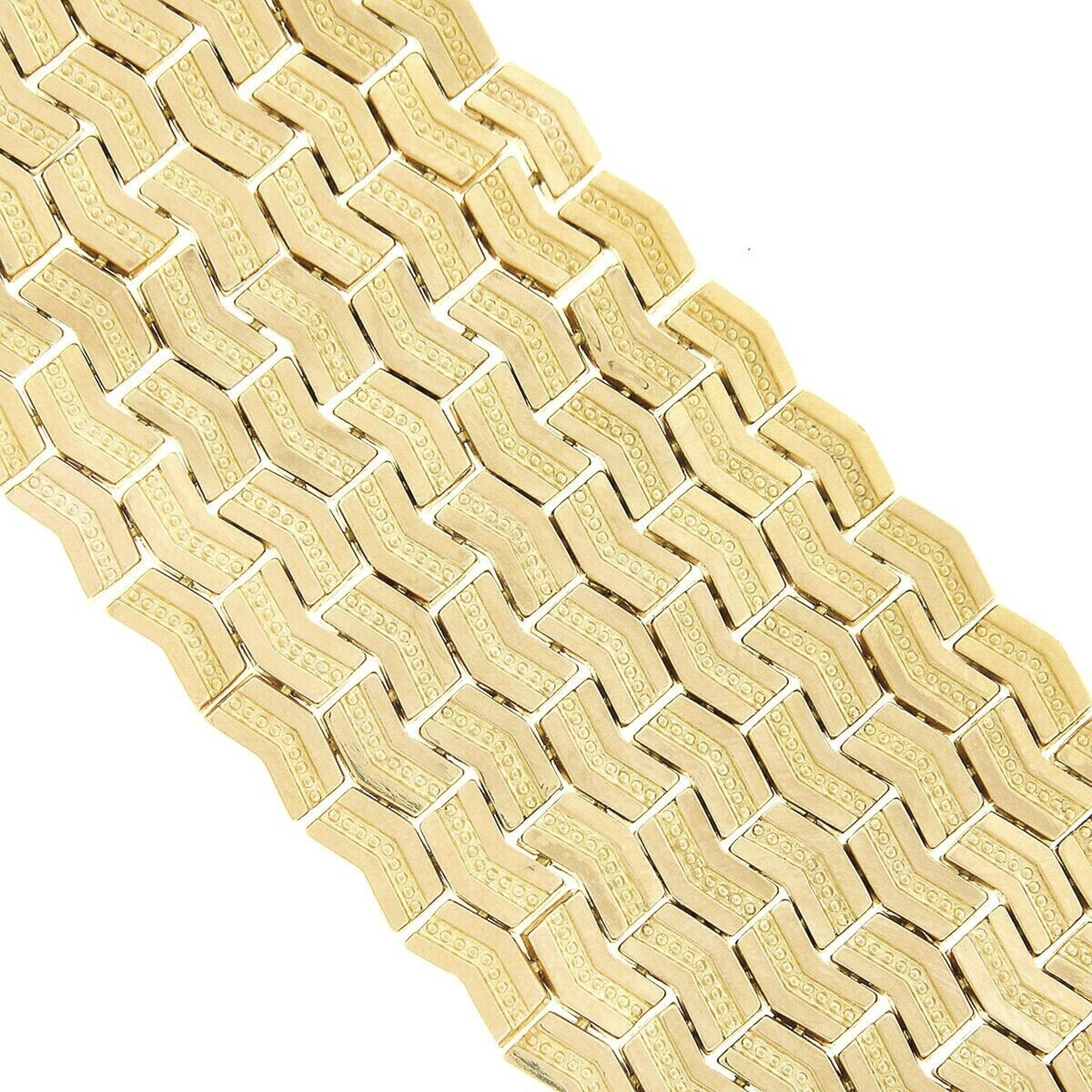 Vintage 18k Gold 9 Row Geometric Polished & Bead Work Strap Bracelet 1