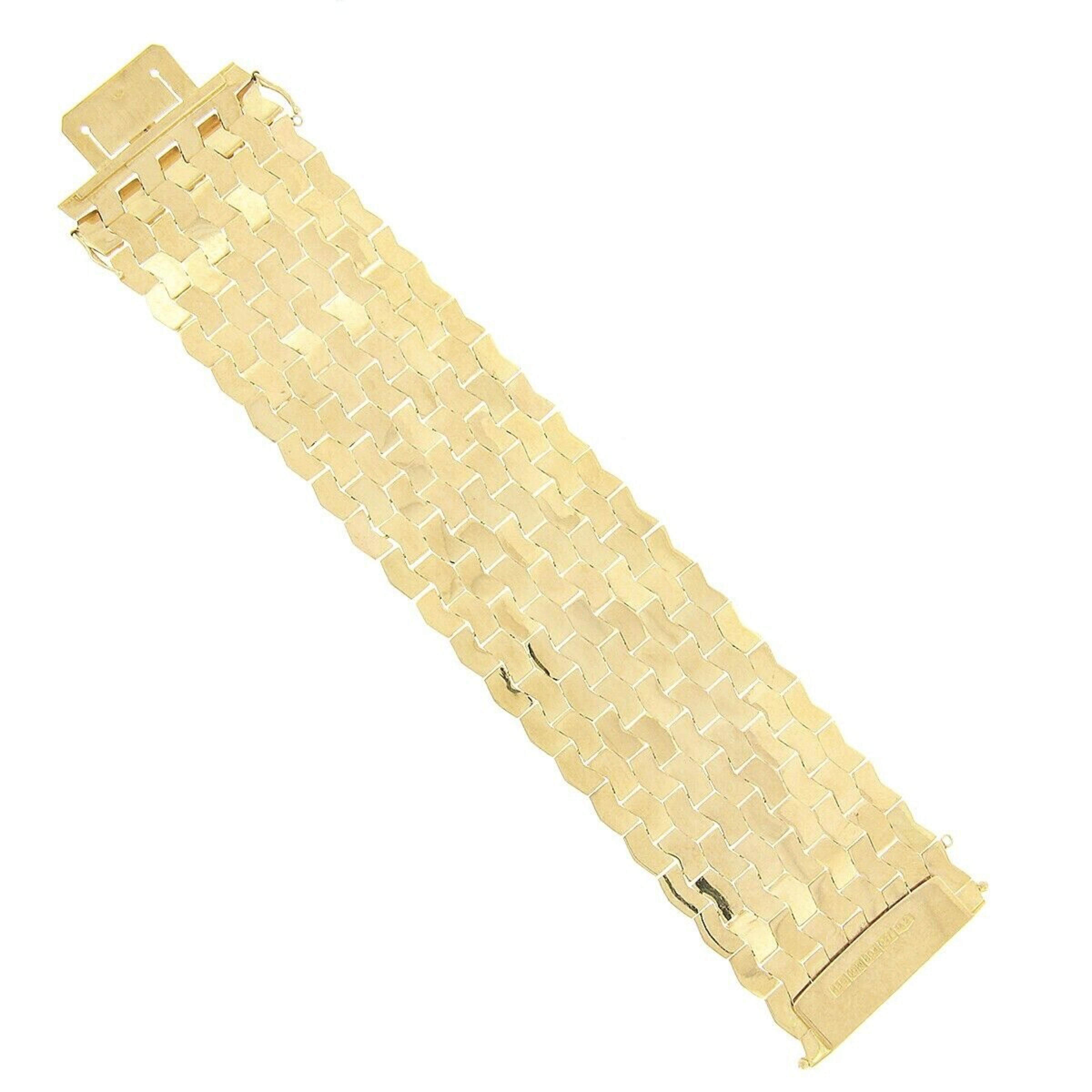 Vintage 18k Gold 9 Row Geometric Polished & Bead Work Strap Bracelet 2