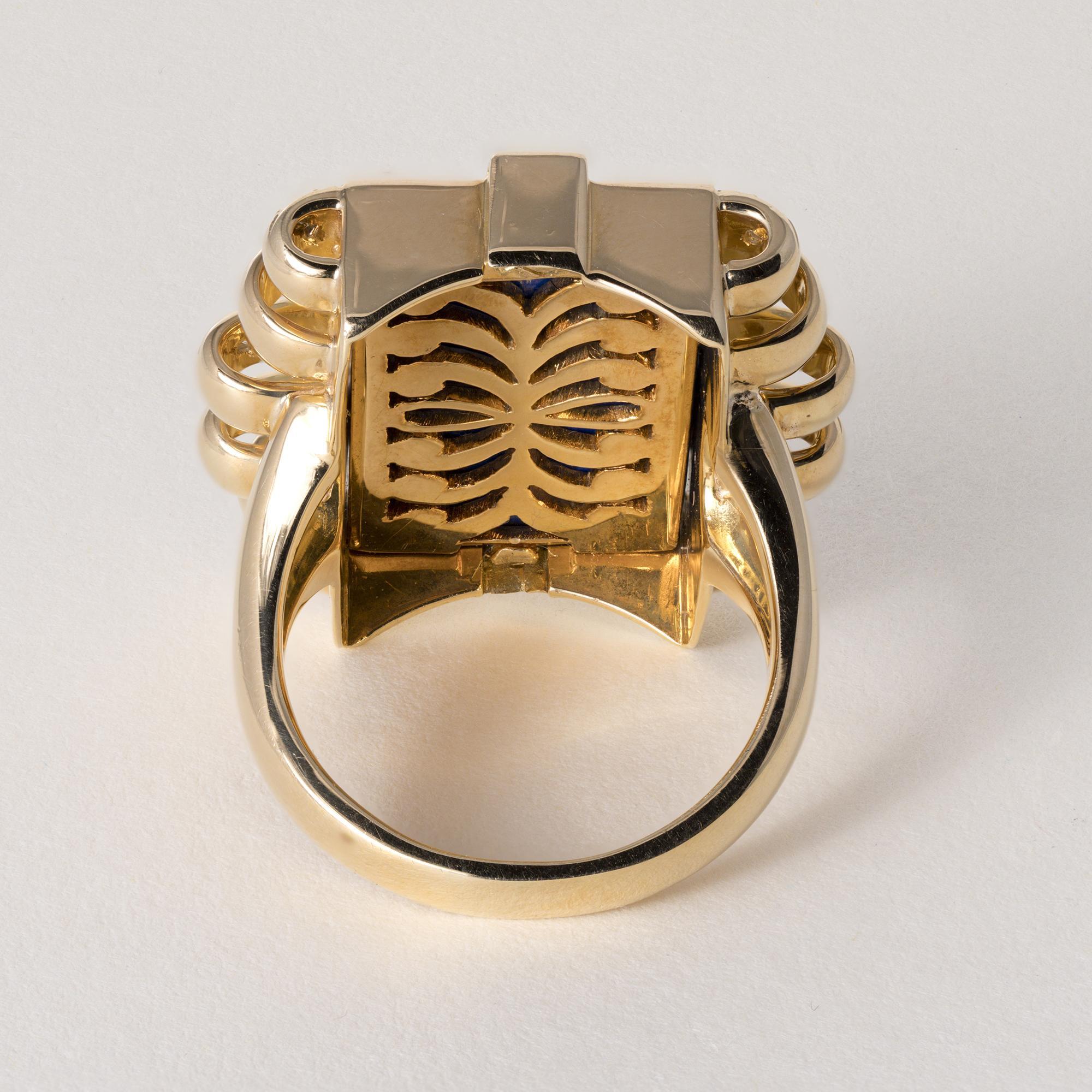 Vintage 18K Gold 9,03 Karat Lapislazuli und Diamant Skulptur Statment Ring für Damen oder Herren im Angebot