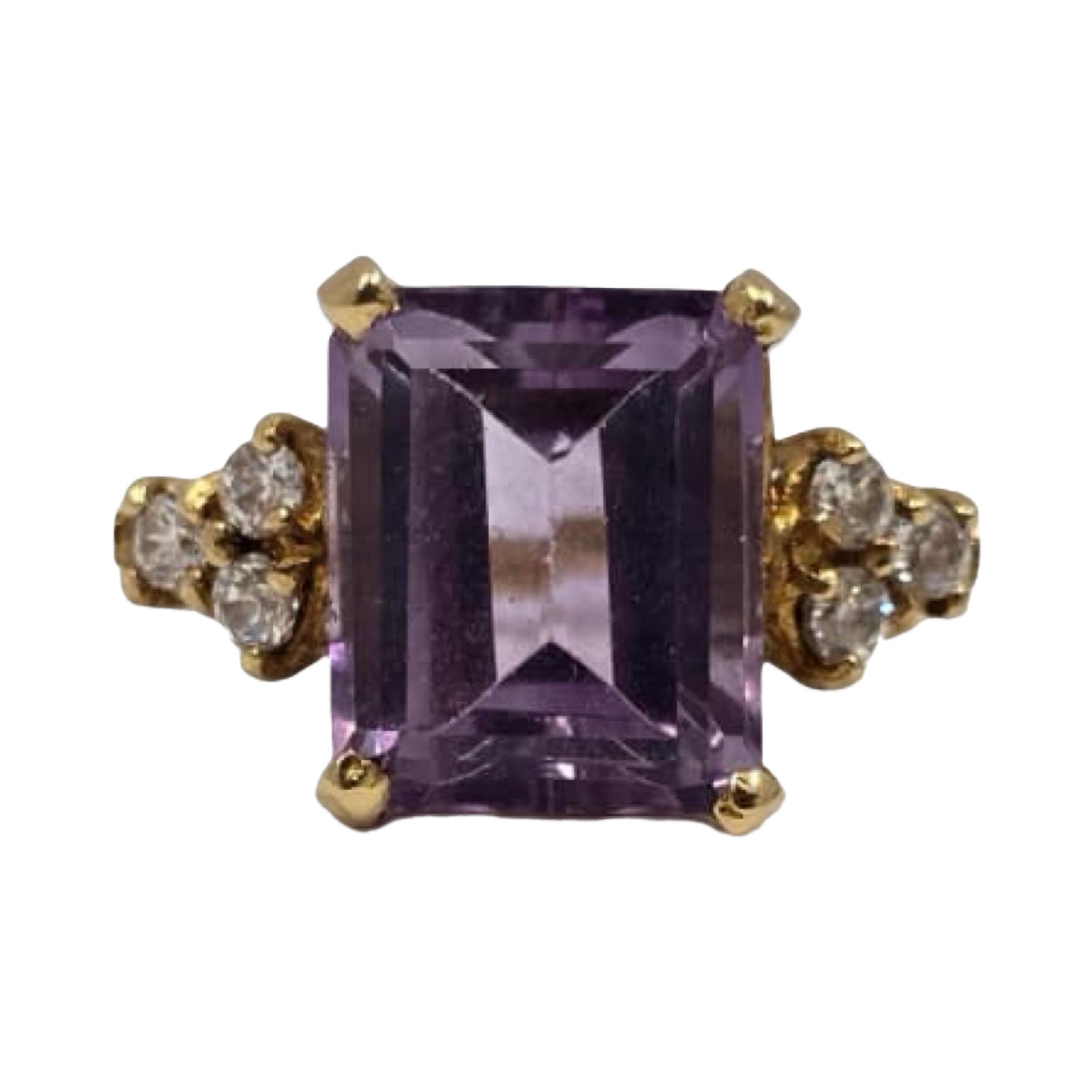 Vintage 18K Gold 9.5ct Amethyst Ring with Accent Quartz, Art-Deco Elegance