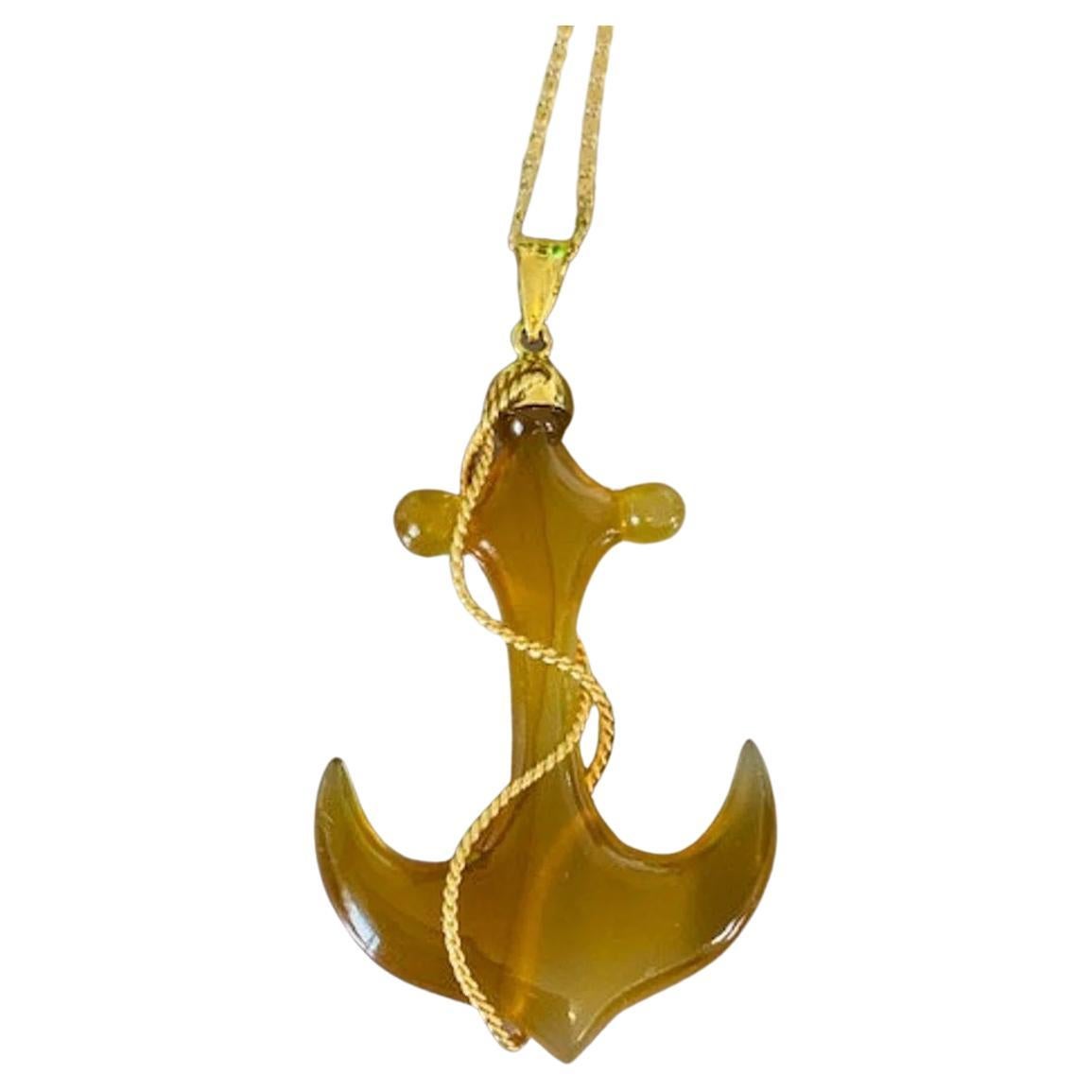 Vintage 18k Gold Agate Anchor Pendant Limited Edition For Sale