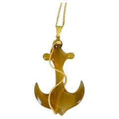 Vintage 18k Gold Agate Anchor Pendant Limited Edition