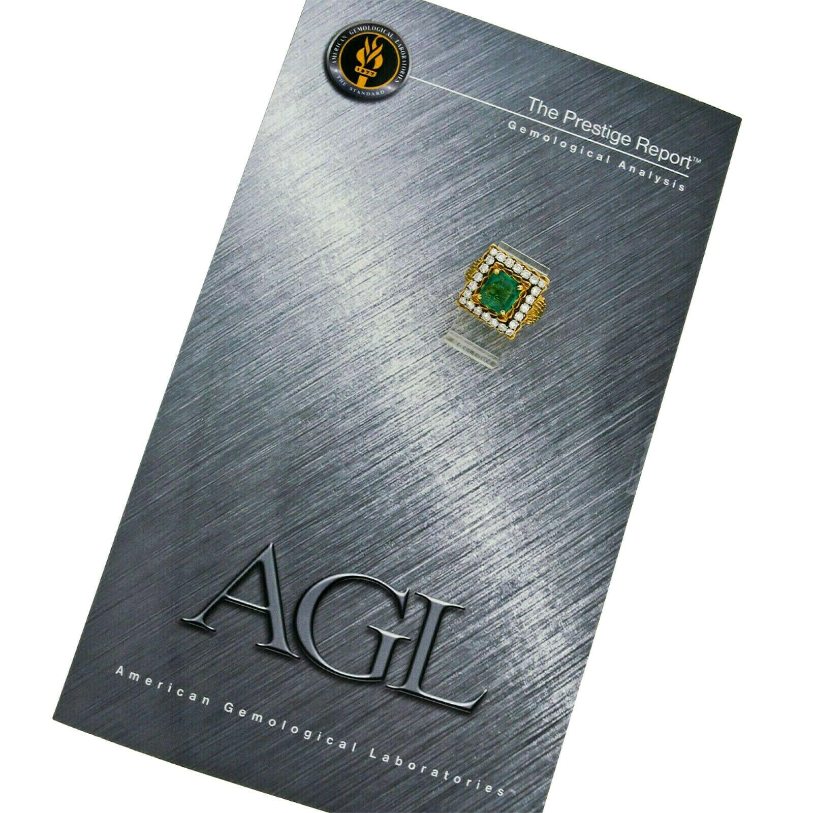 Anillo de cóctel vintage de oro de 18k AGL de 4,27 ct de esmeralda colombiana y diamantes texturizados en venta 7