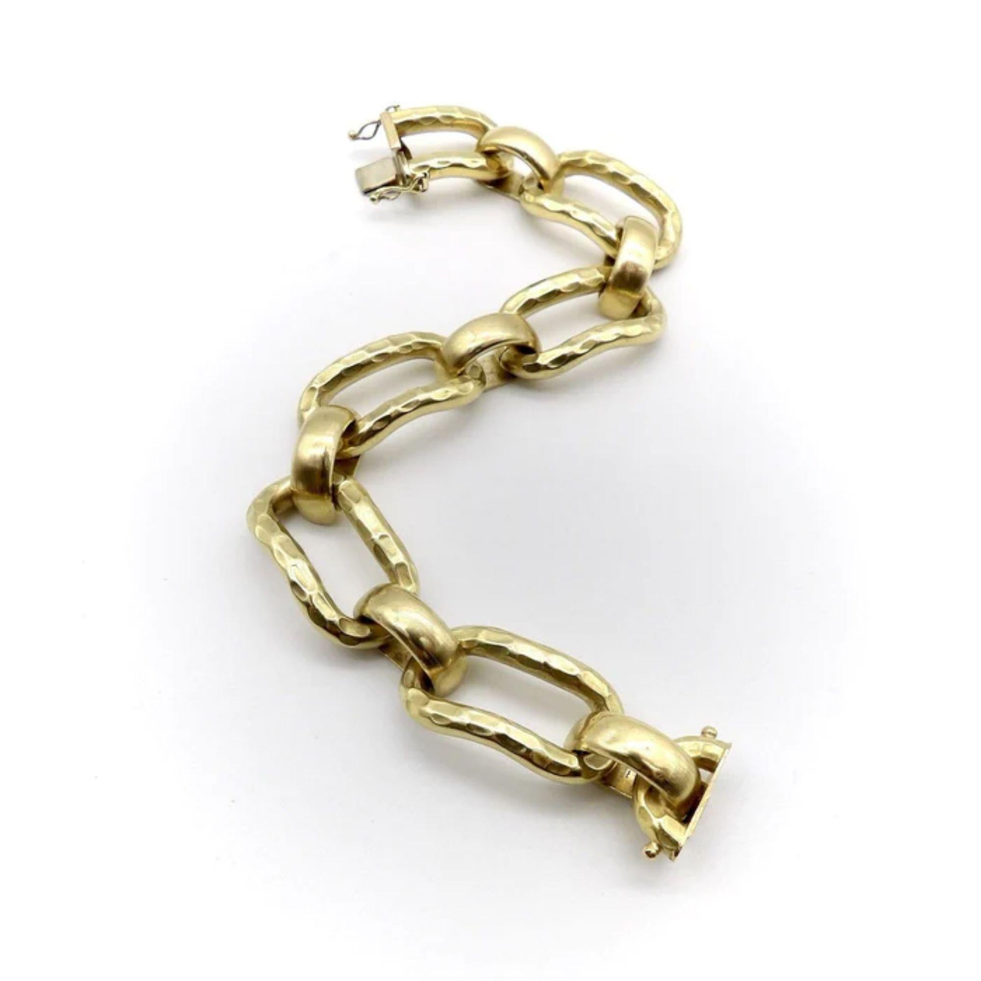 Vintage 18K Gold Alternating Link Italian Bracelet In Good Condition For Sale In Venice, CA