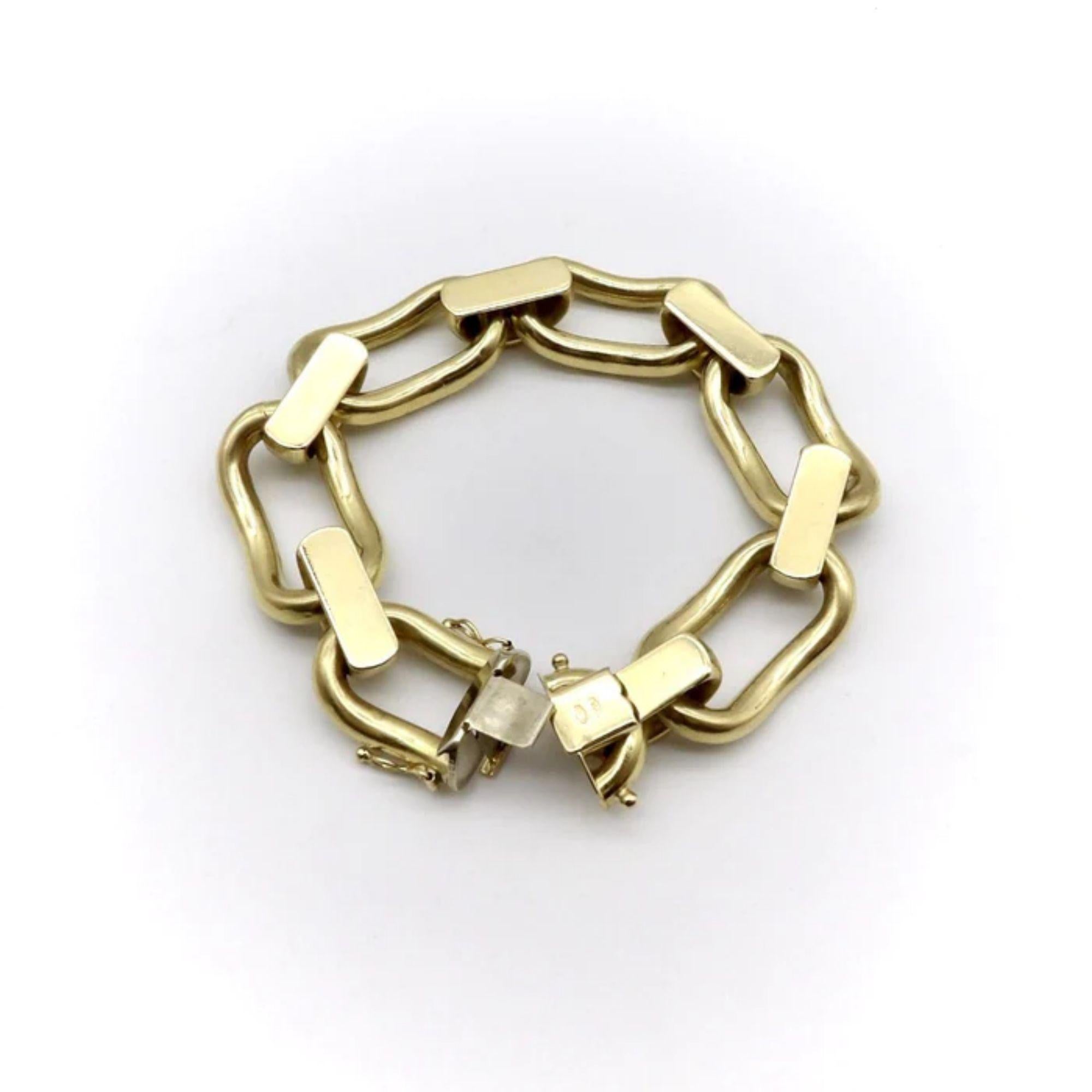 Women's Vintage 18K Gold Alternating Link Italian Bracelet For Sale