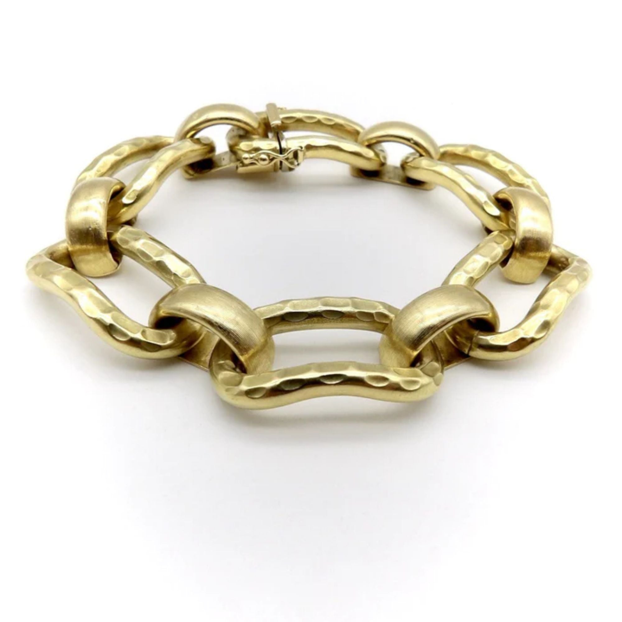 Vintage 18K Gold Alternating Link Italian Bracelet en vente