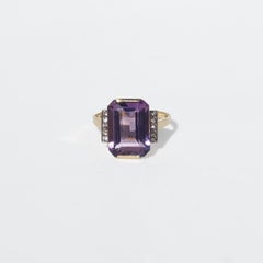 Vintage 18K Gold, Amethyst and Diamond Ring by Heribert Engelbert Made 1949