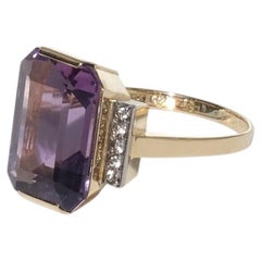 Vintage 18K Gold, Amethyst and Diamond Ring by Heribert Engelbert Made 1949