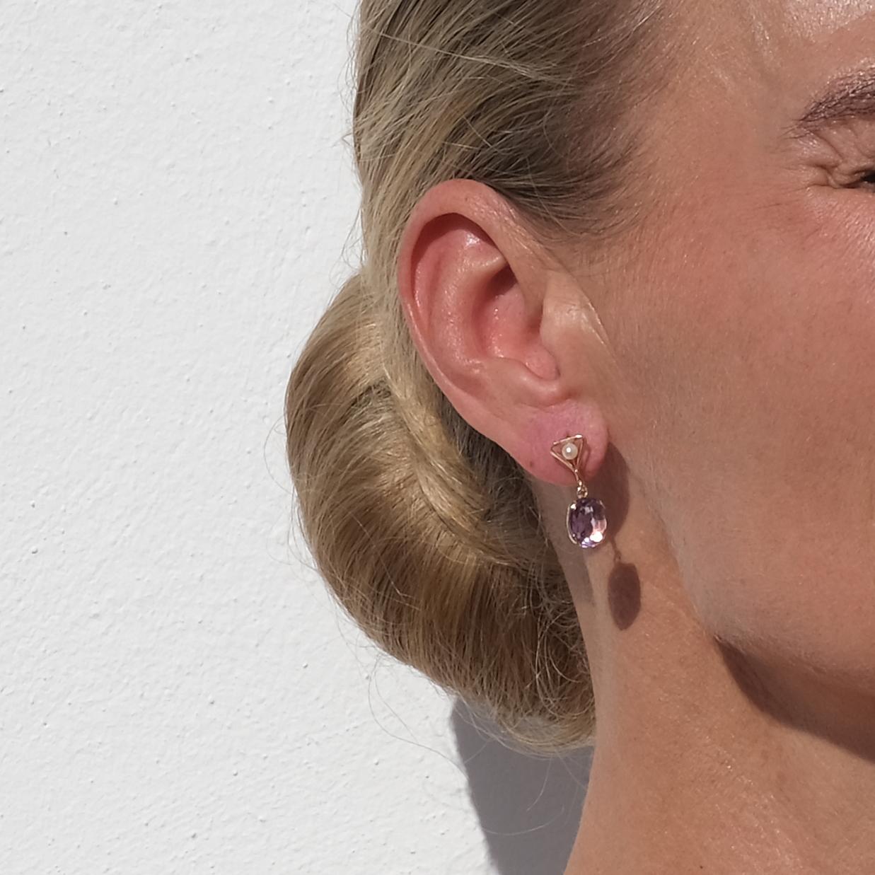 Orecchini d'epoca in oro 18 carati, ametista e perle di Ateljé Stigbert, 1962 in vendita 2