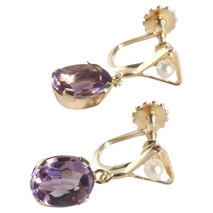 Orecchini d
epoca in oro 18 carati, ametista e perle di Ateljé Stigbert, 1962 in vendita