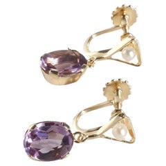 Orecchini d
epoca in oro 18 carati, ametista e perle di Ateljé Stigbert, 1962