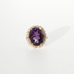 Vintage 18K Gold, Amethyst and Pearl Ring by Evert Lindberg Made 1974