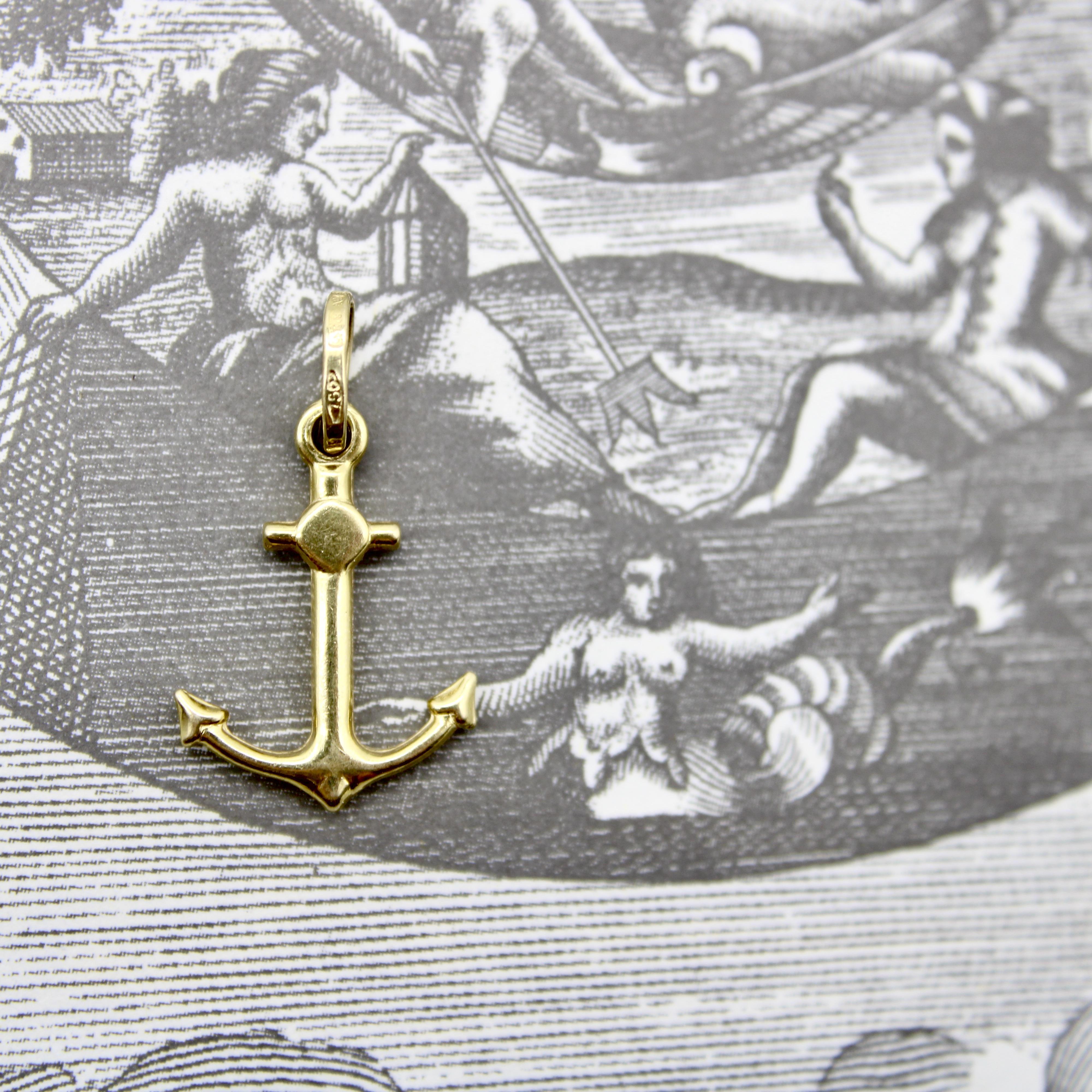 Pendentif / breloque d'ancre en or 18K vintage en vente 2