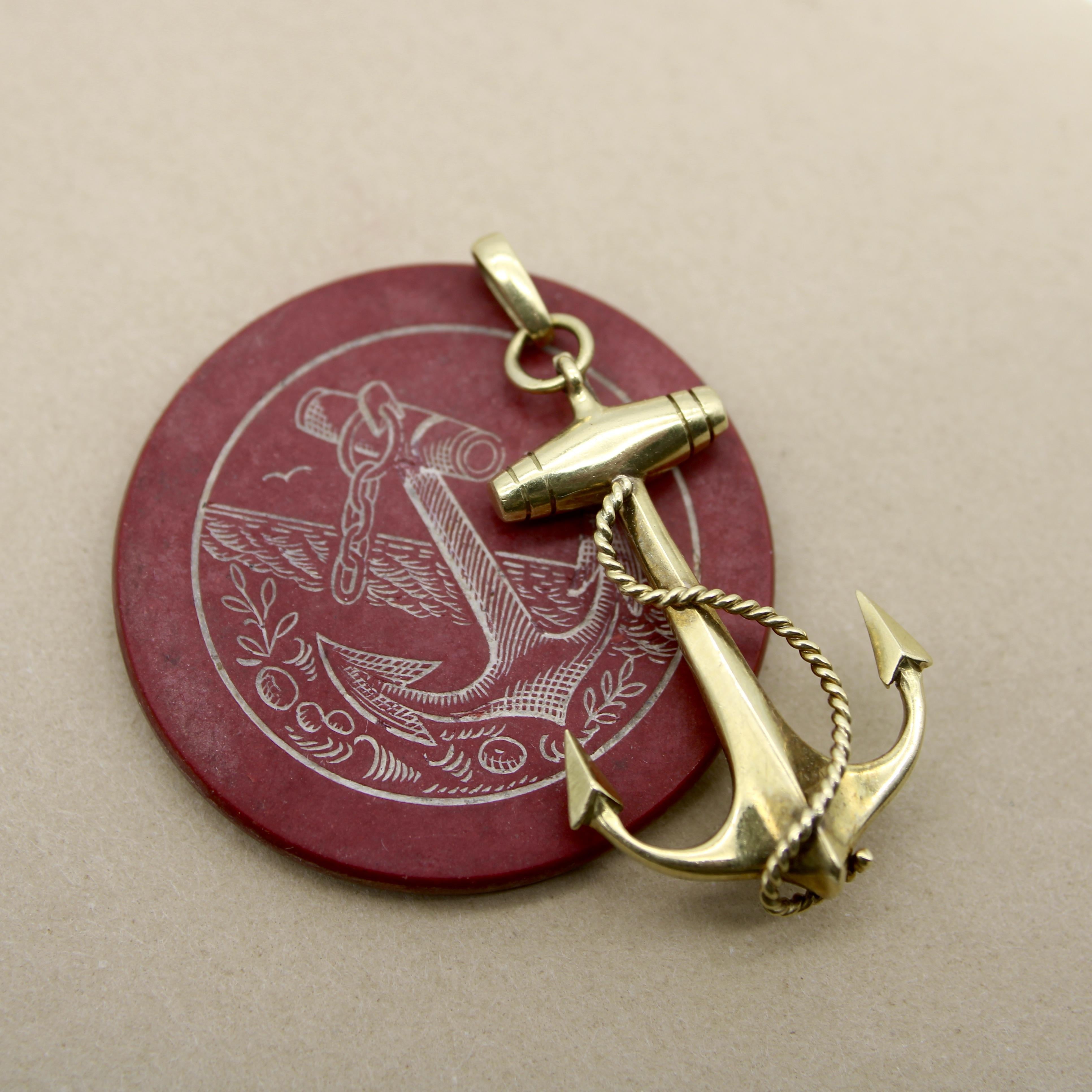 Pendentif ancre vintage en or 18K Bon état - En vente à Venice, CA