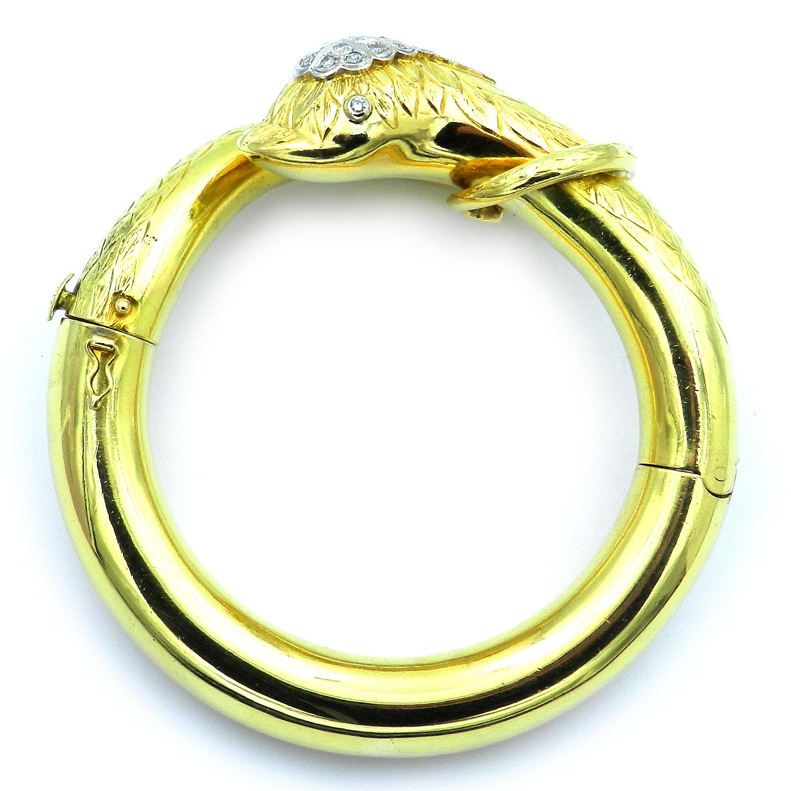 Bracelet serpent vintage en or 18K et 0.29 ct de diamant Bon état - En vente à Goettingen, DE