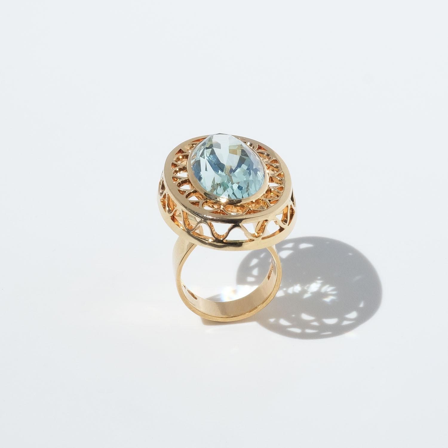 Vintage 18k Gold and Aquamarine Ring by Master Anders Högberg Year, 1977 For Sale 6