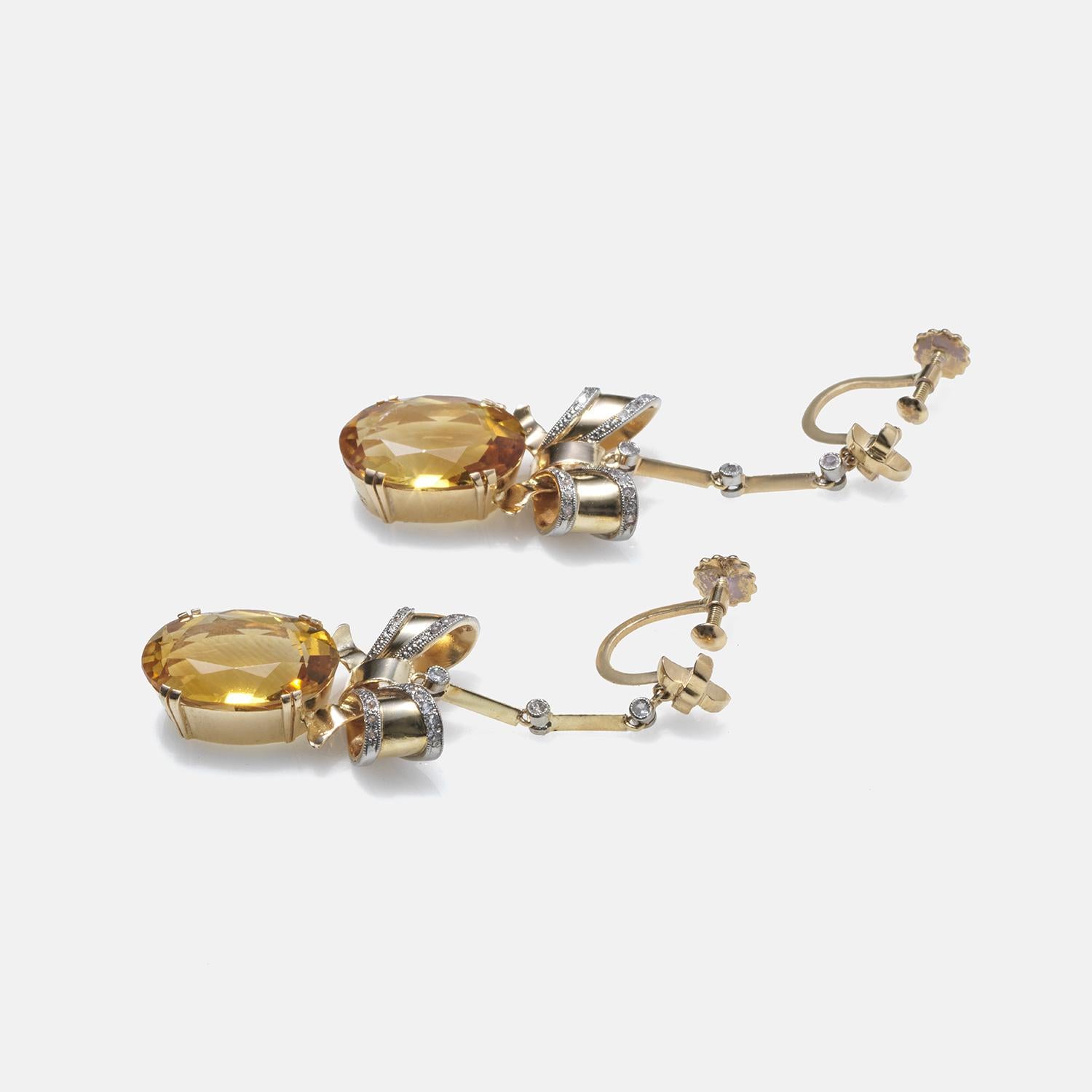 Vintage 18k Gold and Citrine Earrings by Ateljé Stigbert Made Year 1944 For Sale 1