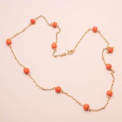 Vintage 18K Gold and Coral Sautoir Necklace