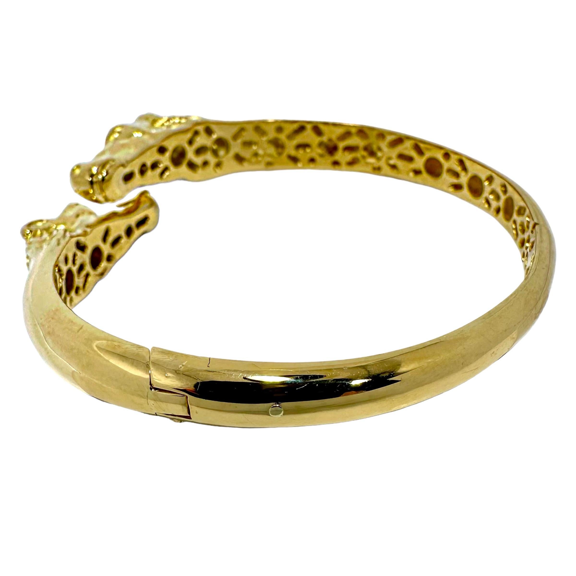 Single Cut Vintage 18k Gold and Diamond Equestrian Bypass Bangle Bracelet  For Sale