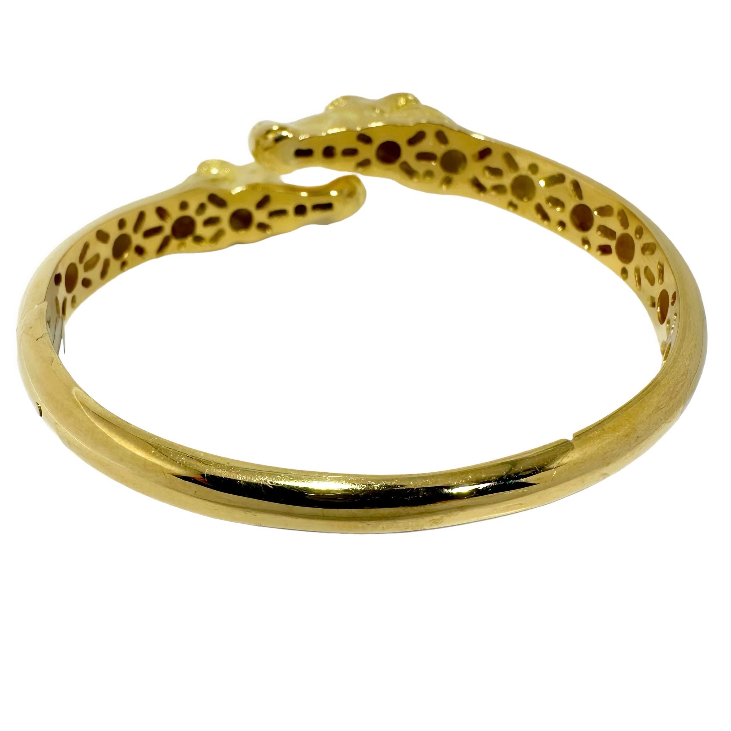 Vintage 18k Gold and Diamond Equestrian Bypass Bangle Bracelet  In Good Condition For Sale In Palm Beach, FL