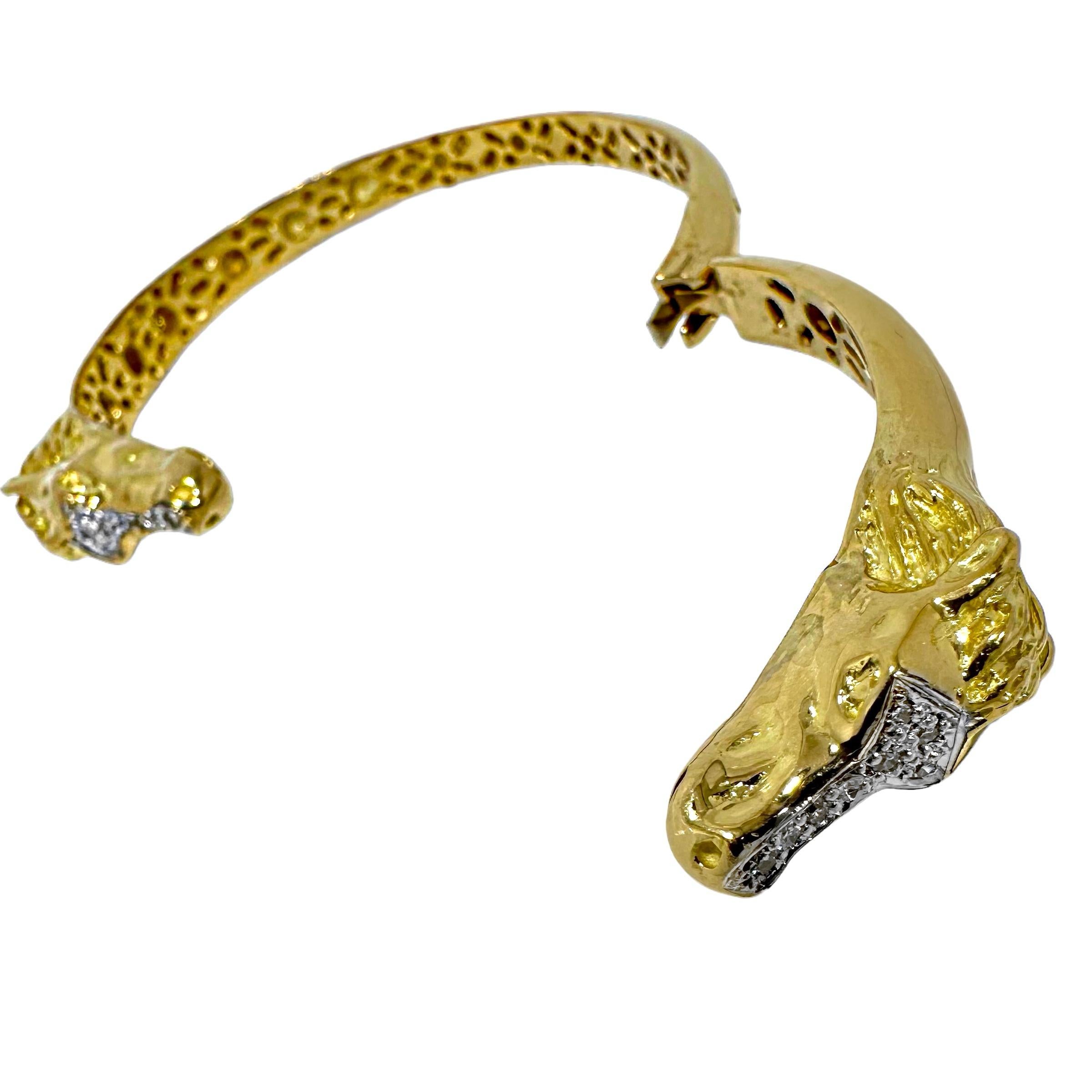 Vintage 18k Gold and Diamond Equestrian Bypass Bangle Bracelet  For Sale 1