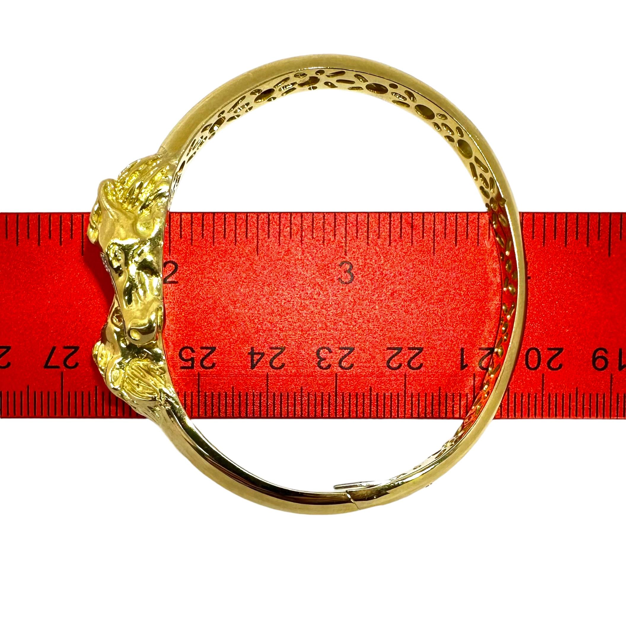 Vintage 18k Gold and Diamond Equestrian Bypass Bangle Bracelet  For Sale 3
