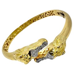 Used 18k Gold and Diamond Equestrian Bypass Bangle Bracelet 