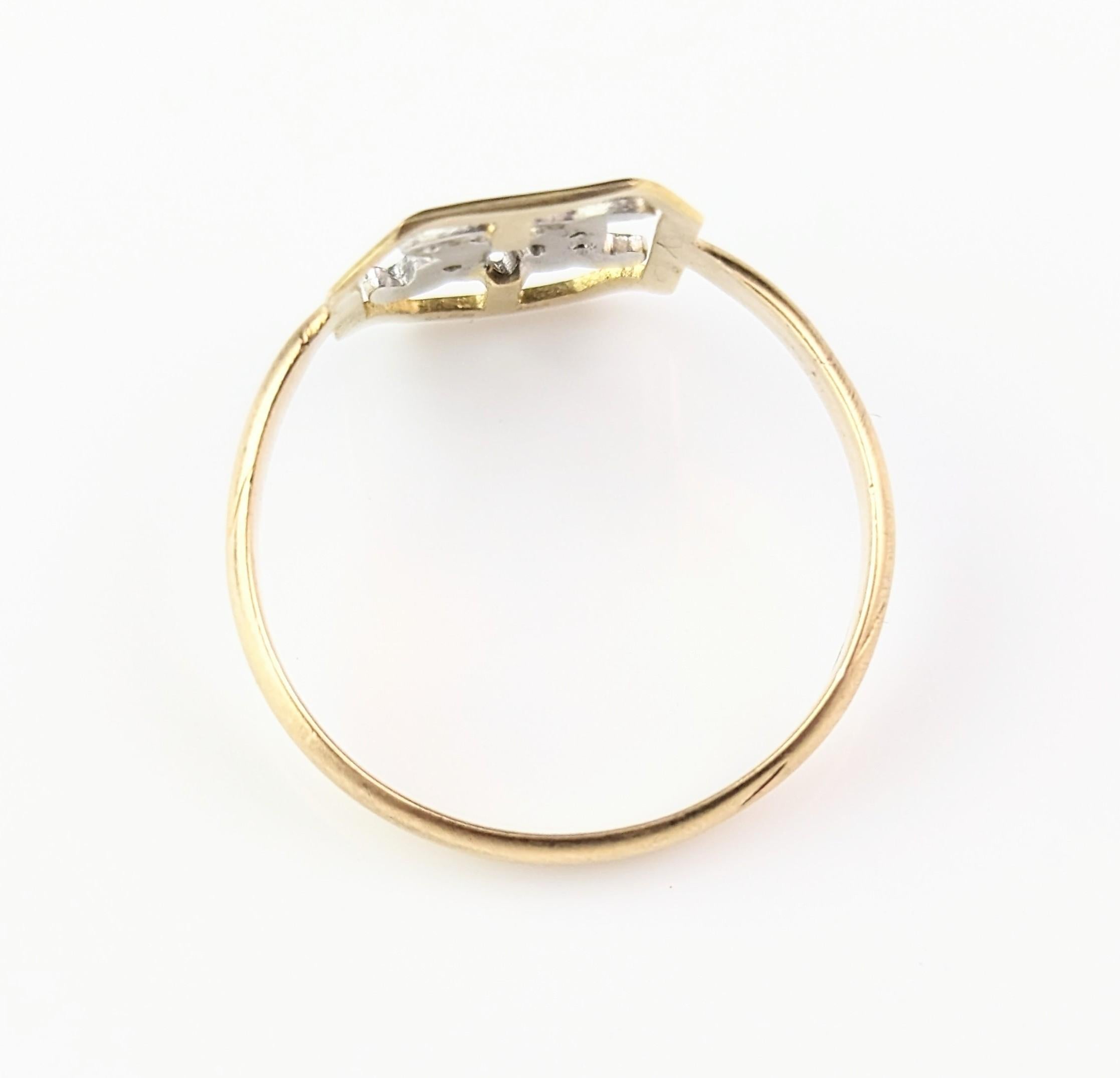 Vintage 18k gold and Diamond R initial ring, Conversion  7