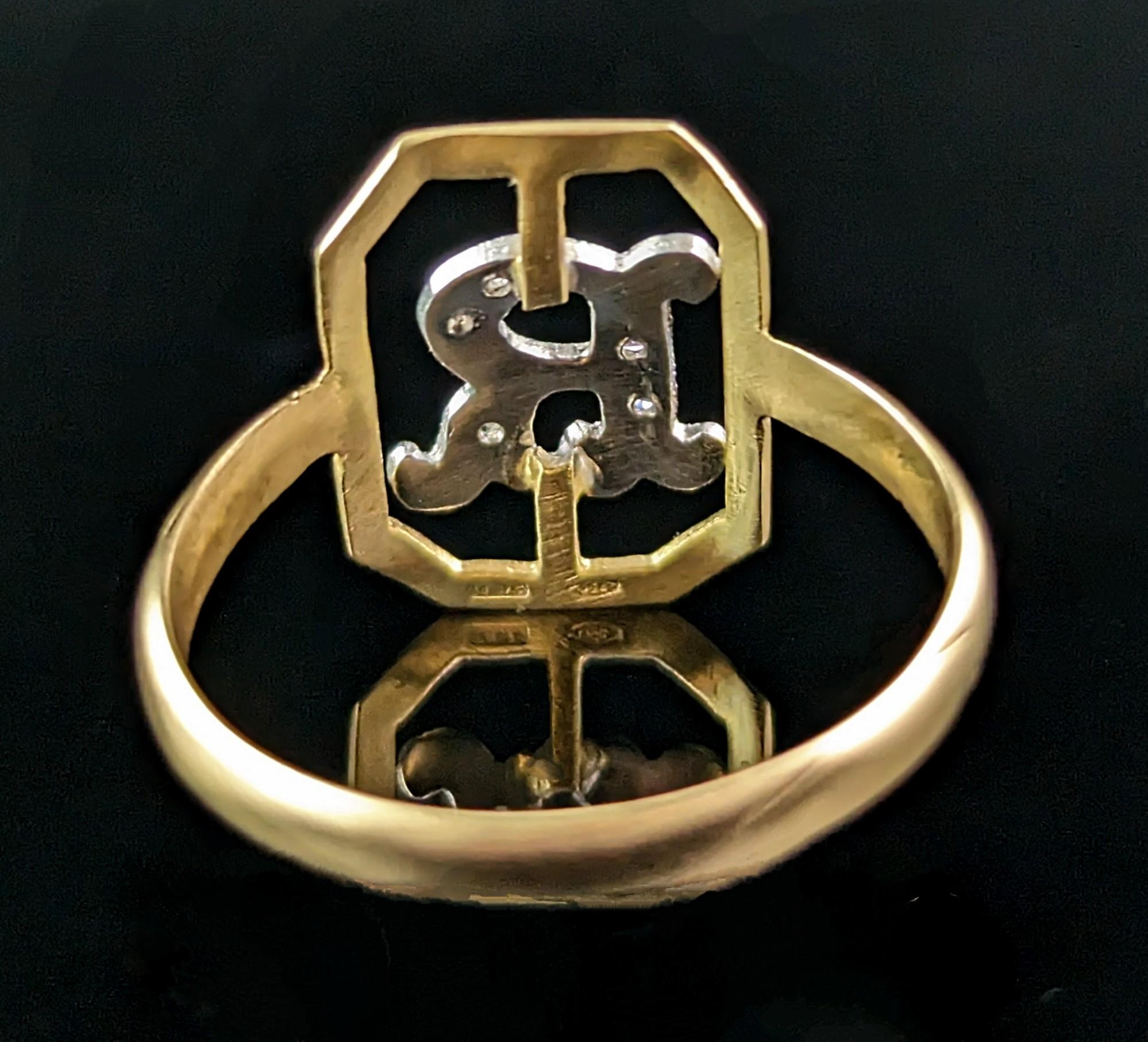 Vintage 18k gold and Diamond R initial ring, Conversion  1