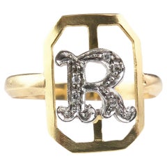 Vintage 18k gold and Diamond R initial ring, Conversion 