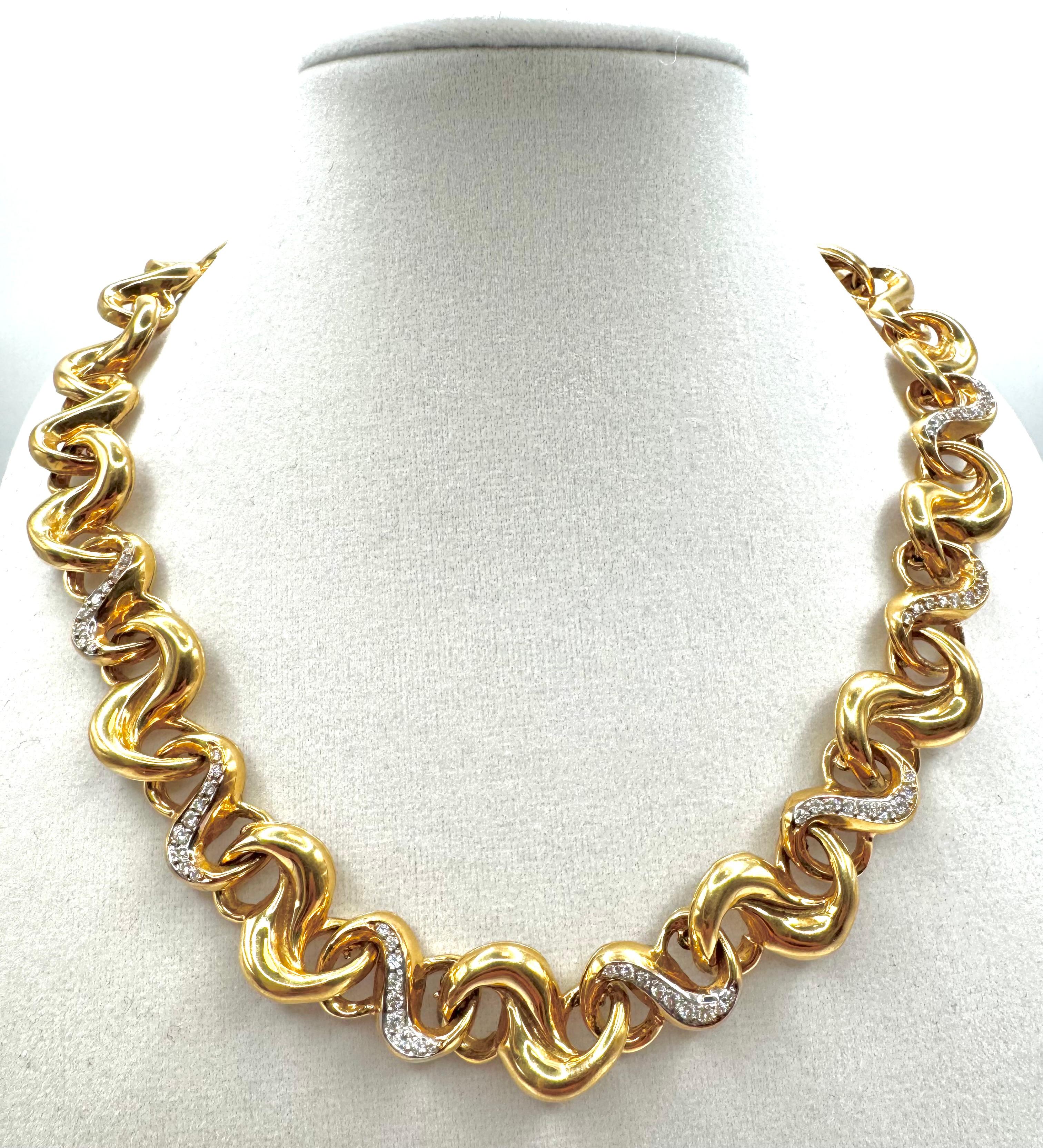 da uomo o donna Set di collane e bracciali a nastro in oro 18 carati e diamanti d'epoca in vendita