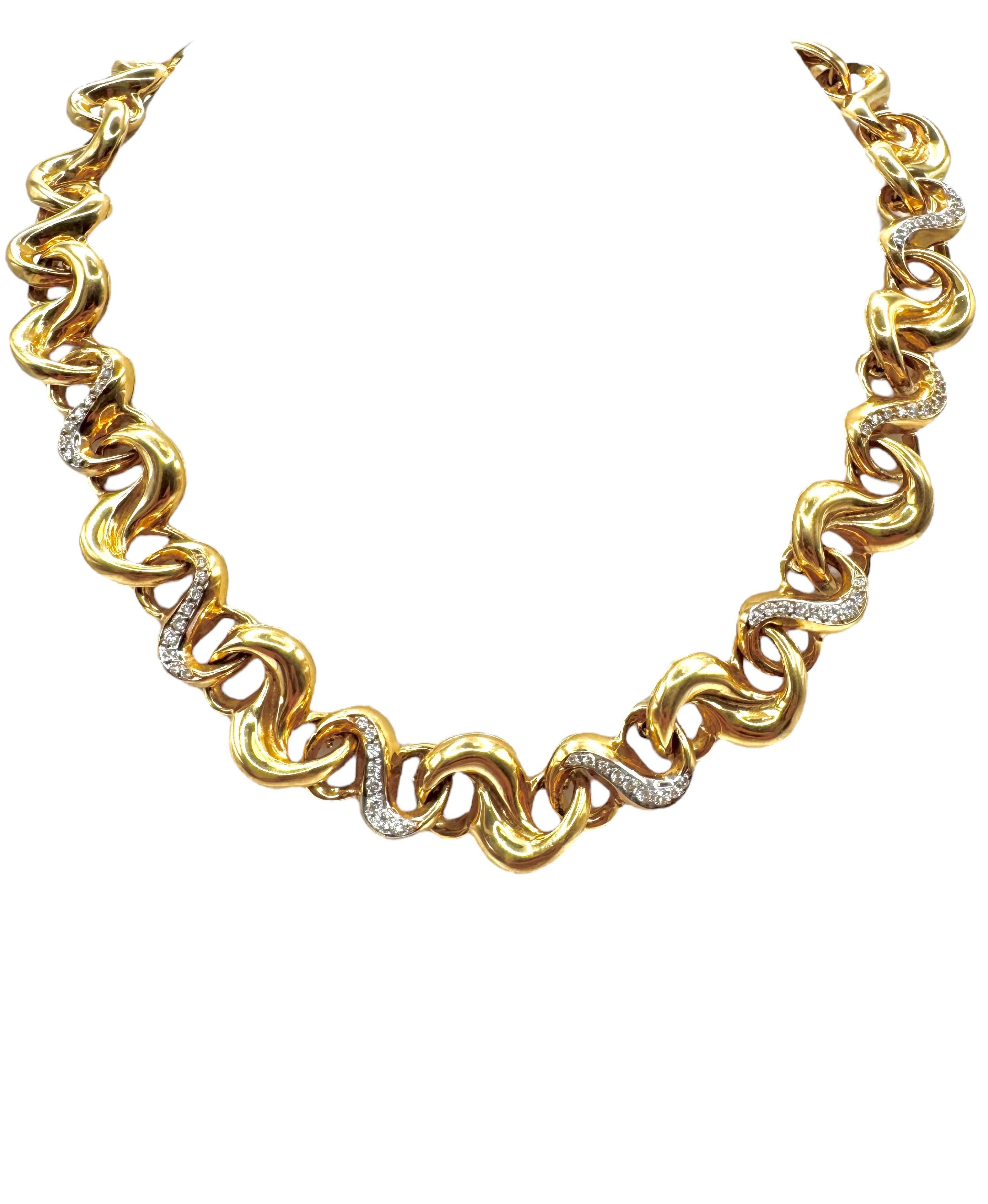 Set di collane e bracciali a nastro in oro 18 carati e diamanti d'epoca in vendita 4