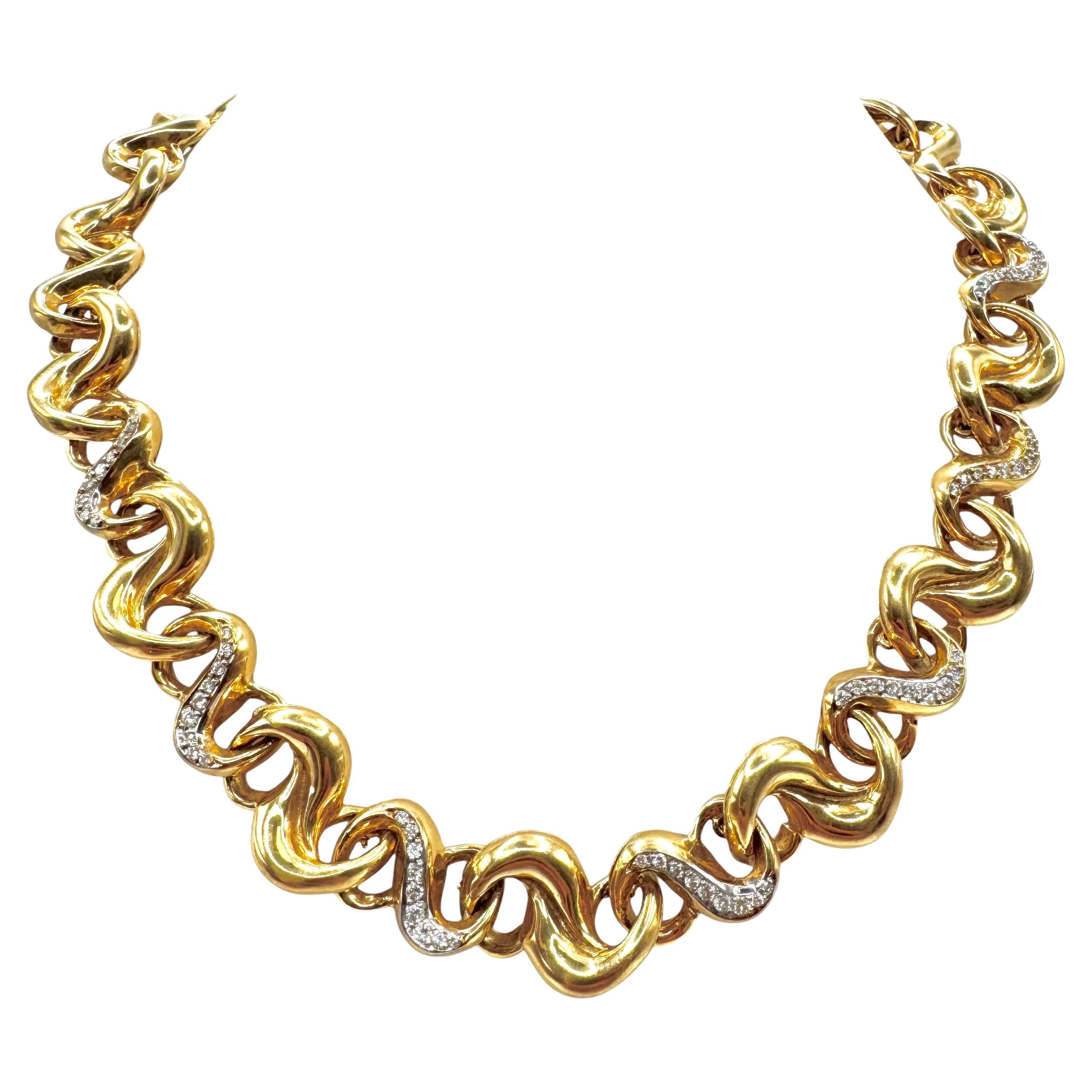 Set di collane e bracciali a nastro in oro 18 carati e diamanti d'epoca