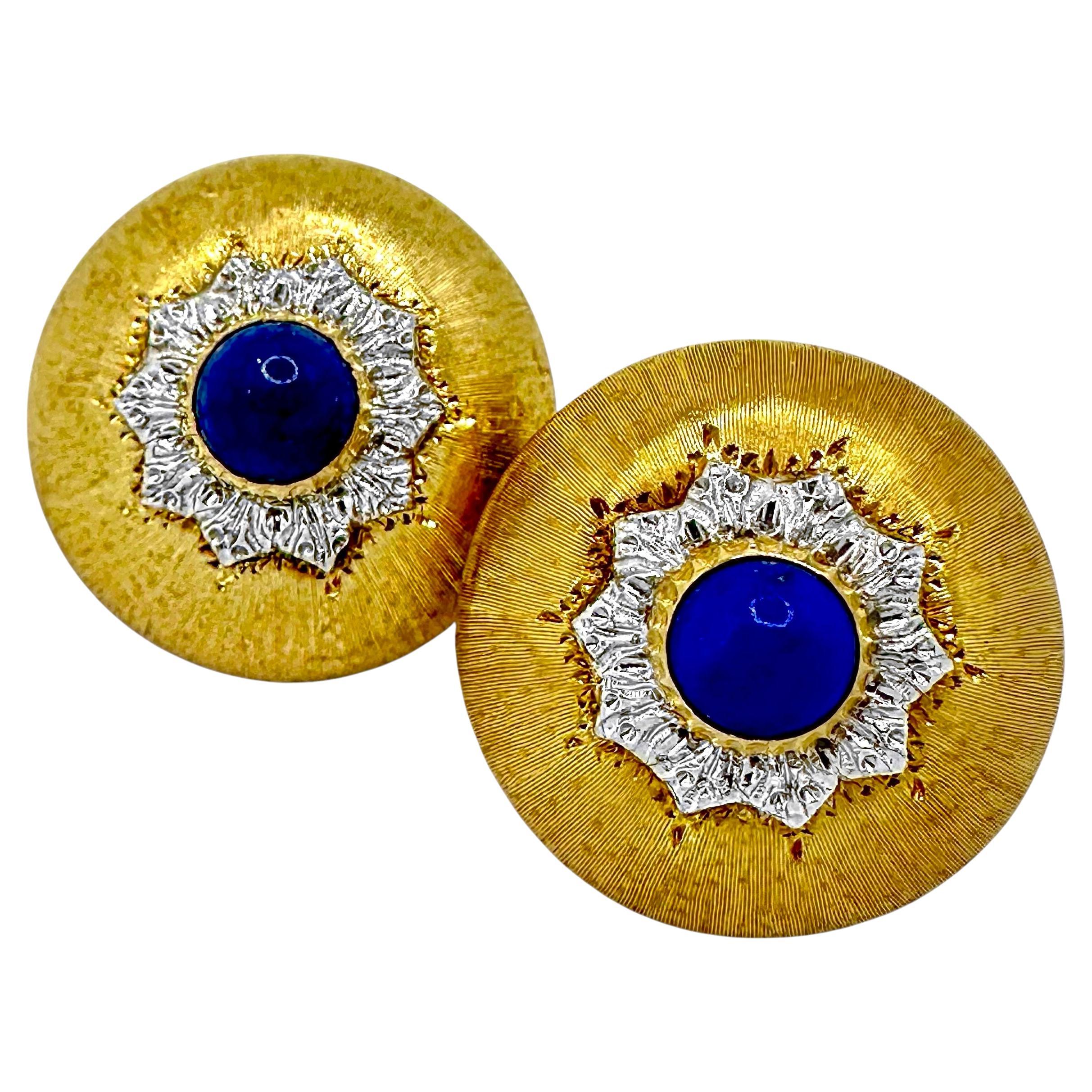 Vintage 18K Gold and Lapis-Lazuli Dome Earrings by Mario Buccellati For Sale