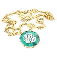 Vintage 18K Gold and Malachite Monogram Statement Necklace, 215 Grams, 28 inches