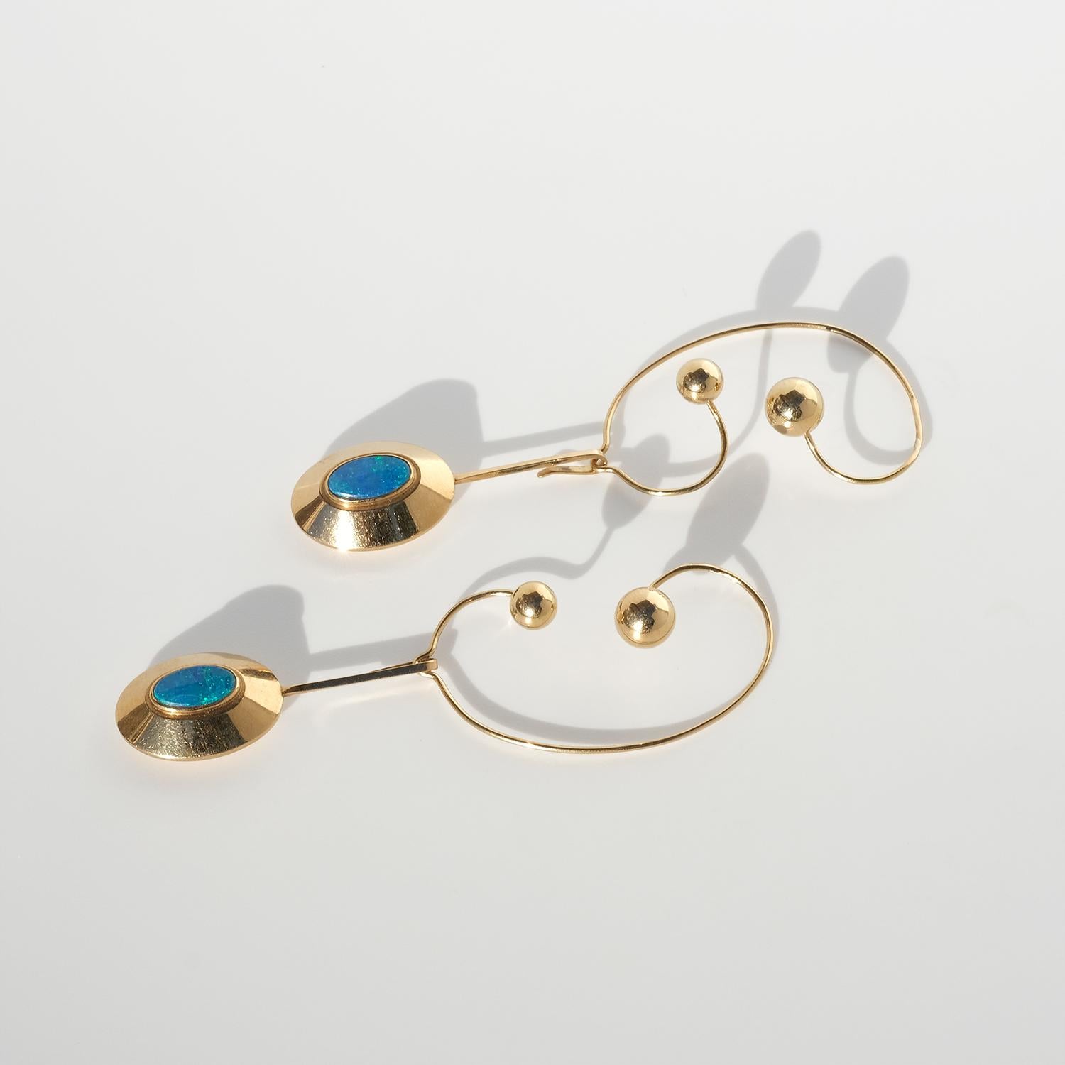 da uomo o donna Orecchini pendenti d'epoca in oro 18 carati e opale di Sigurd Persson del 1967 in vendita