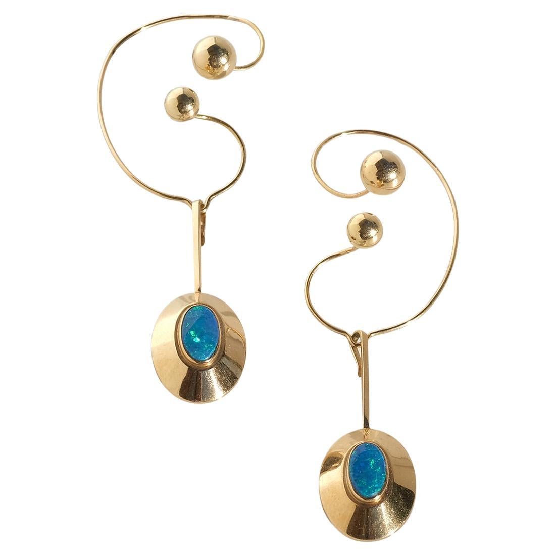 Orecchini pendenti d
epoca in oro 18 carati e opale di Sigurd Persson del 1967 in vendita