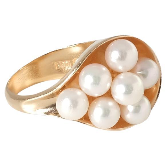 Vintage 18K Gold and Pearl Ring by Bo Almen, 1970s For Sale