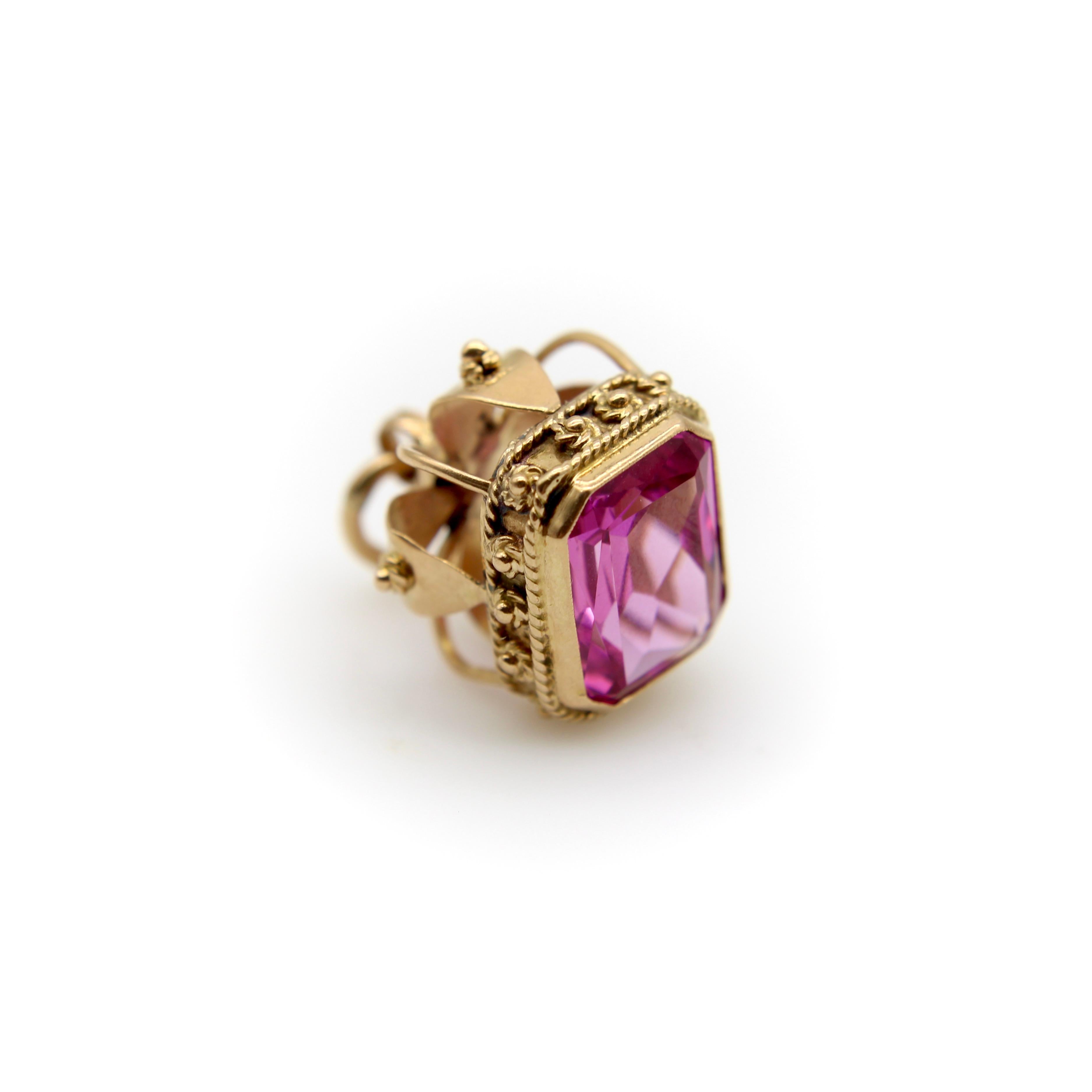 Modern Vintage 18K Gold and Pink Sapphire Crown Pendant For Sale