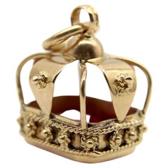Vintage 18K Gold and Pink Sapphire Crown Pendant