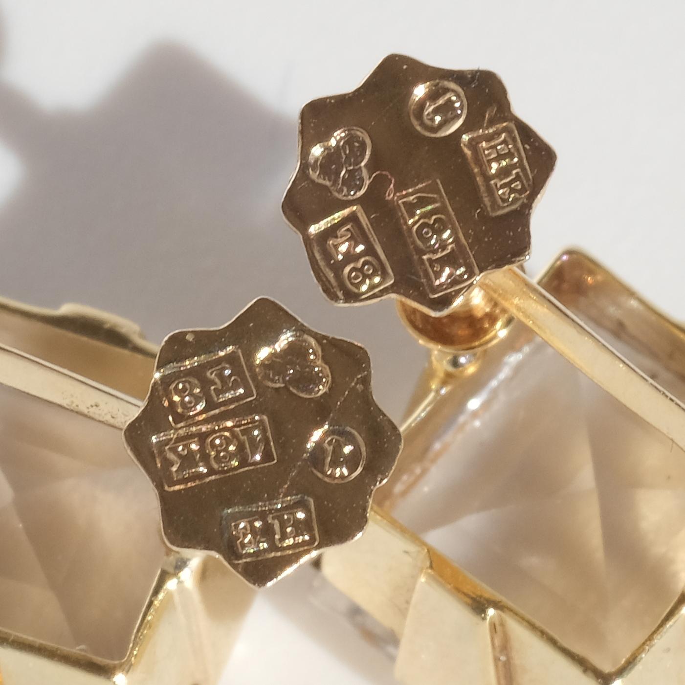 Pendientes vintage de oro de 18 quilates y cristal de roca Año 1945 en venta 4