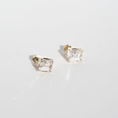 Pendientes vintage de oro de 18 quilates y cristal de roca Año 1945